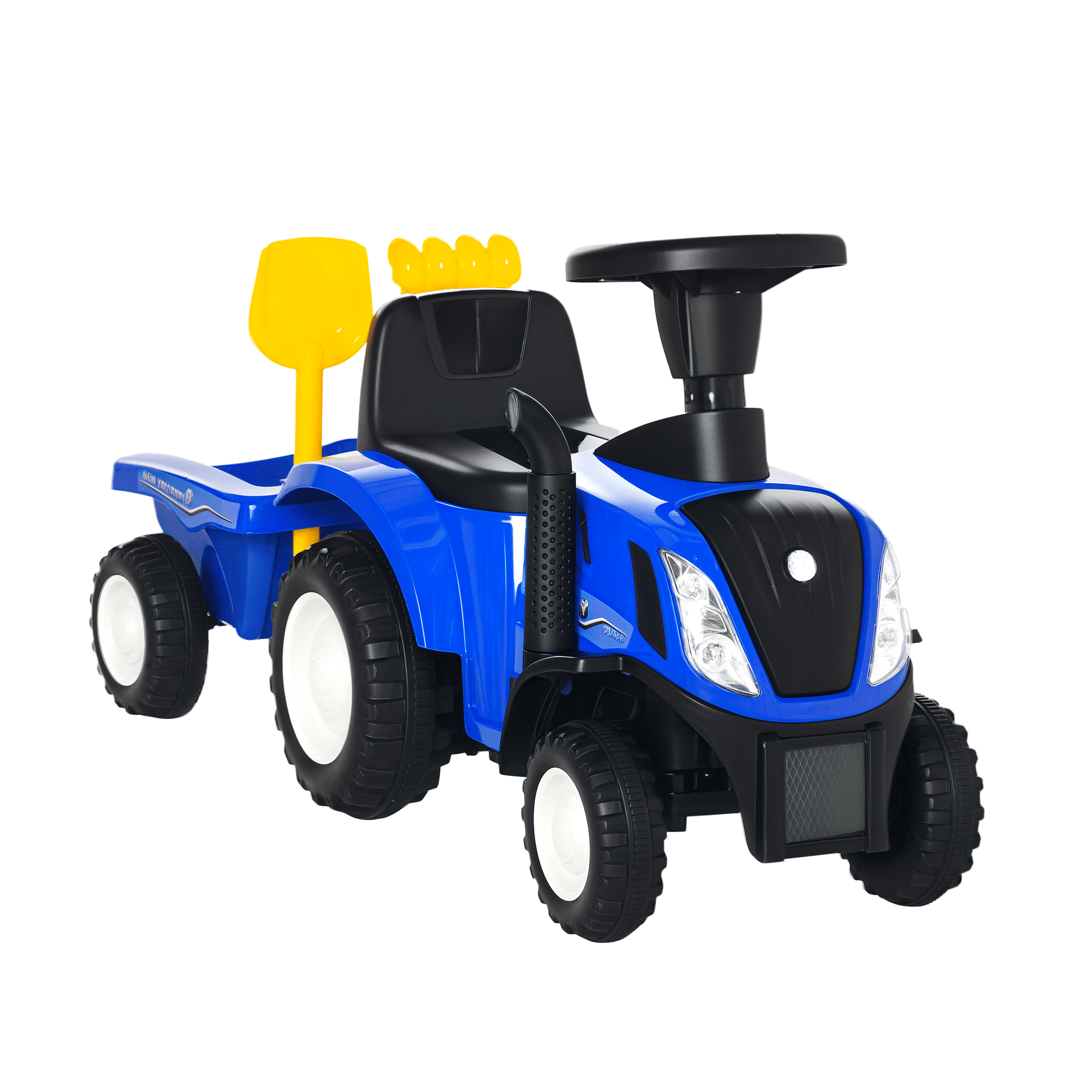 Tracteur glisseur avec remorque et klaxon en plastique et métal