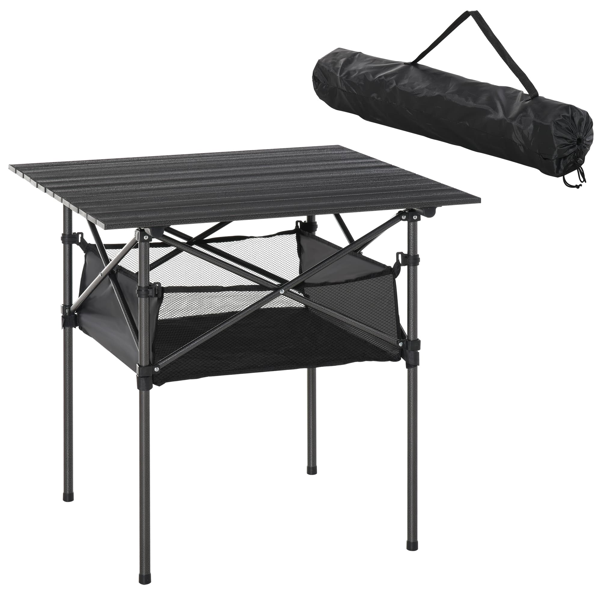 Table de camping pliante en aluminium, noire, 70 x 70 cm