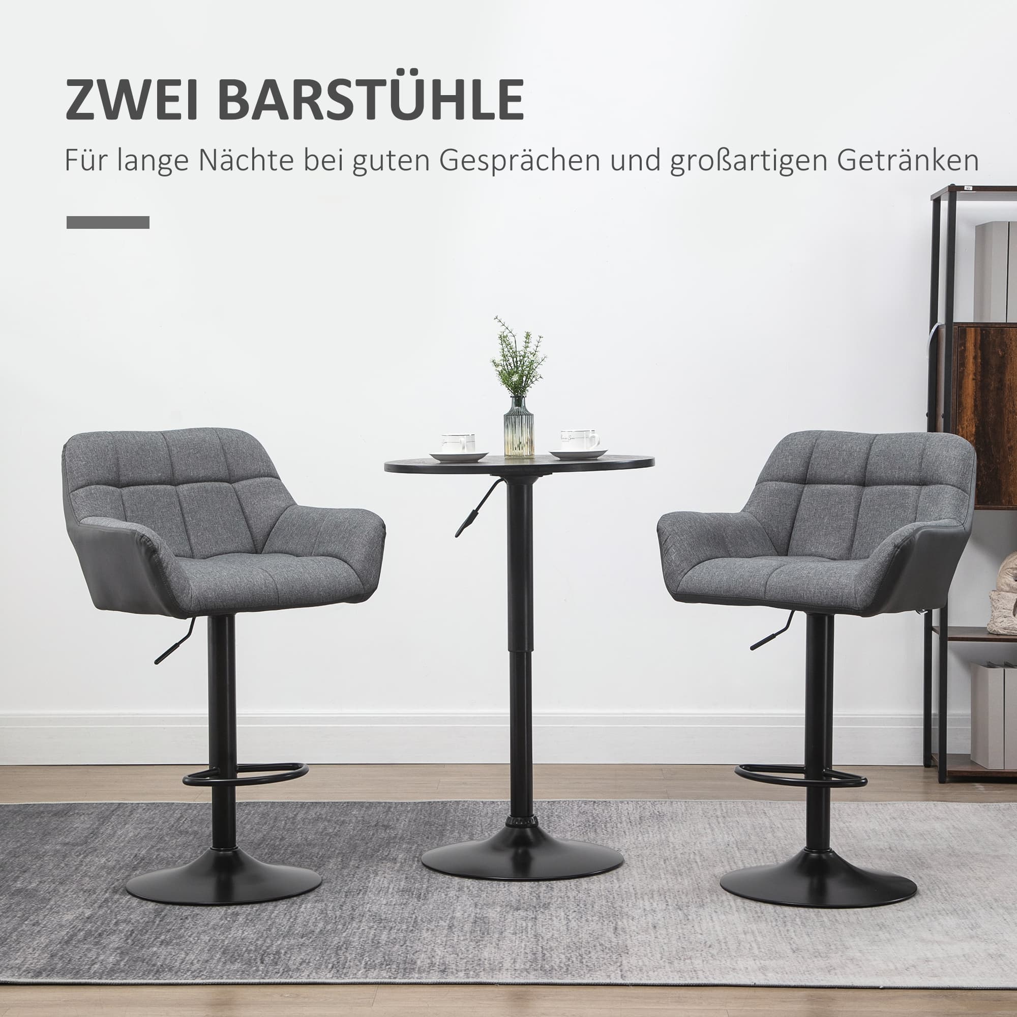 Barhocker 2er-Set Retro-Design höhenverstellbar Grau + Schwarz