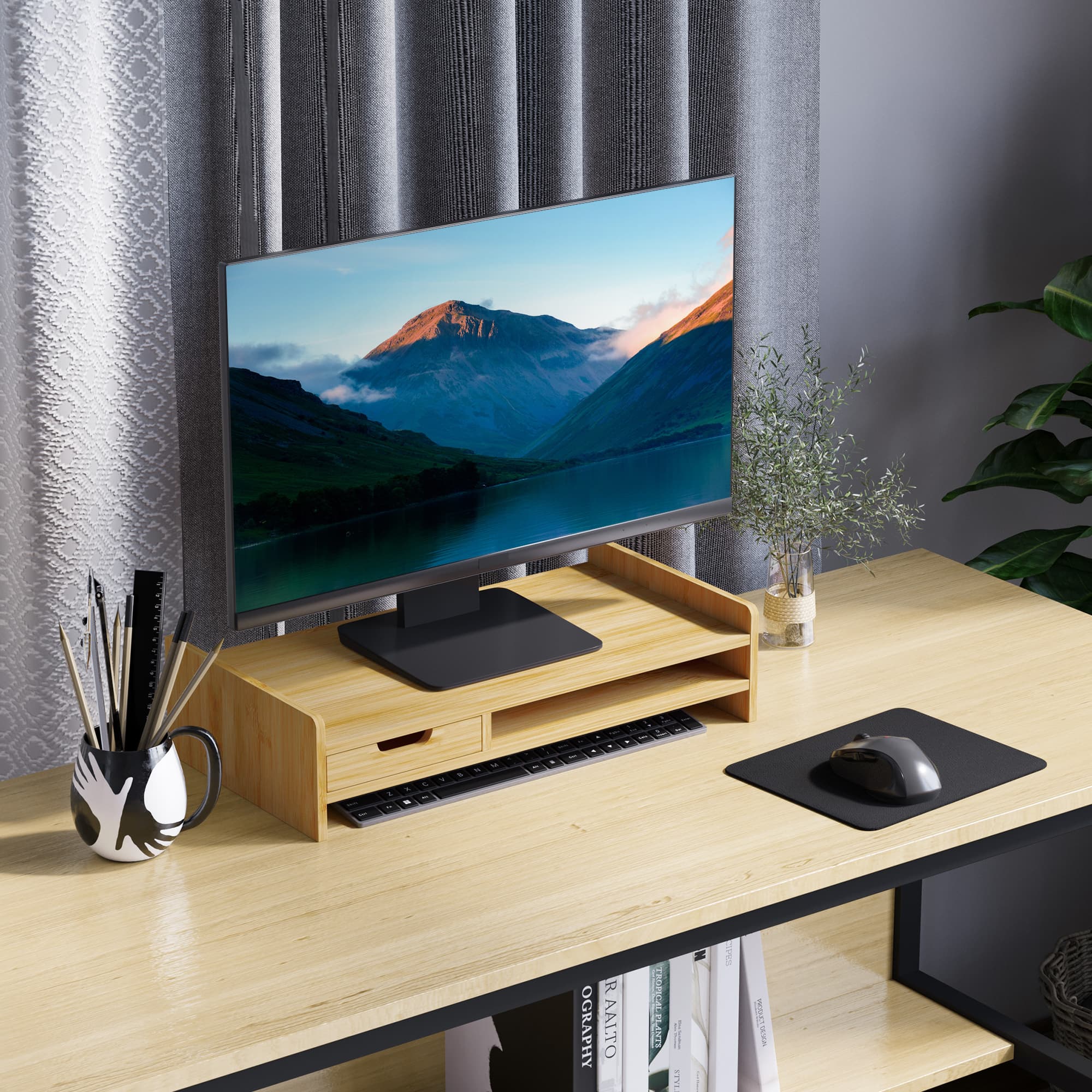 Monitorständer mit Schublade aus Holz, 49 cm