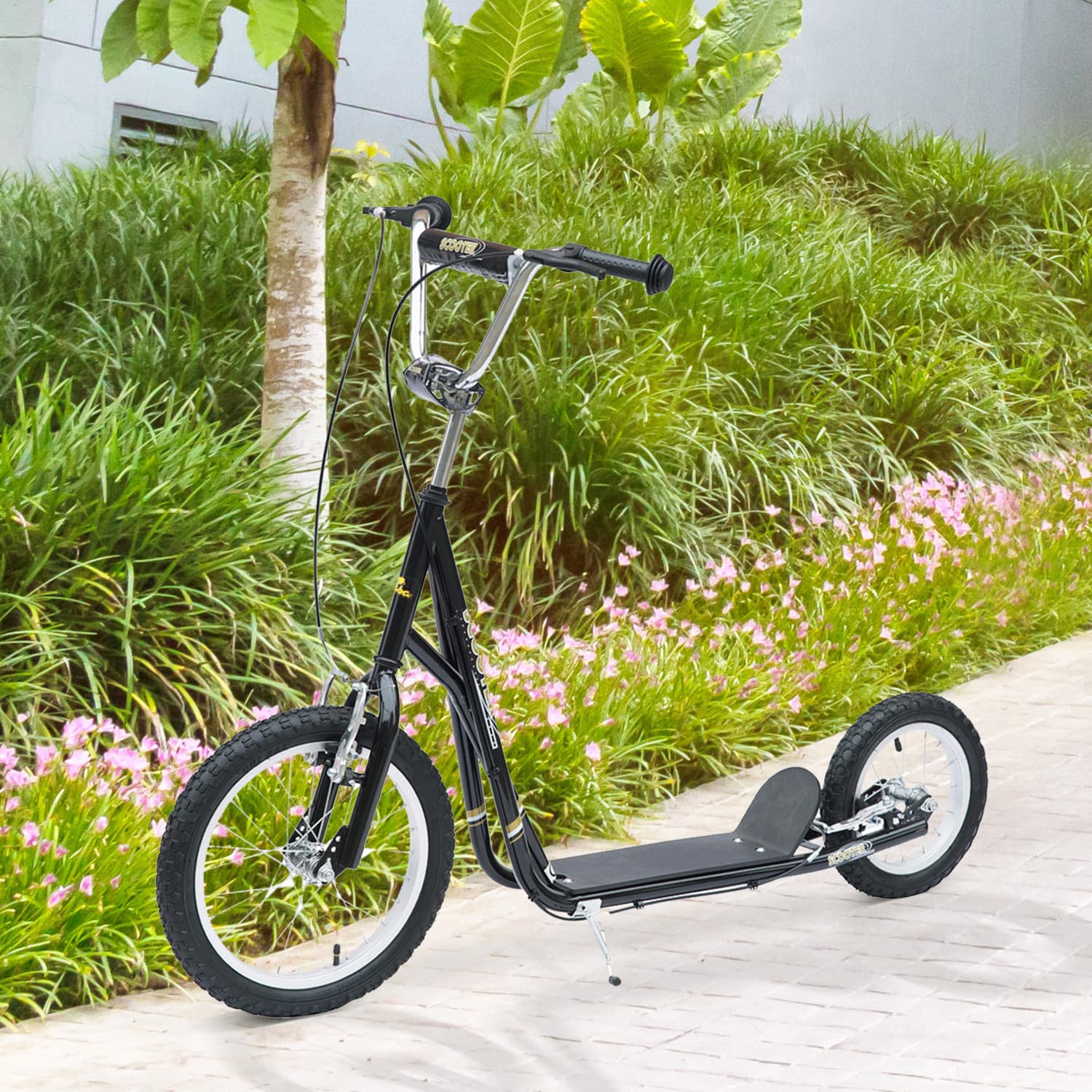 Kinderroller 16/12 Zoll mit Bremsen, schwarz
