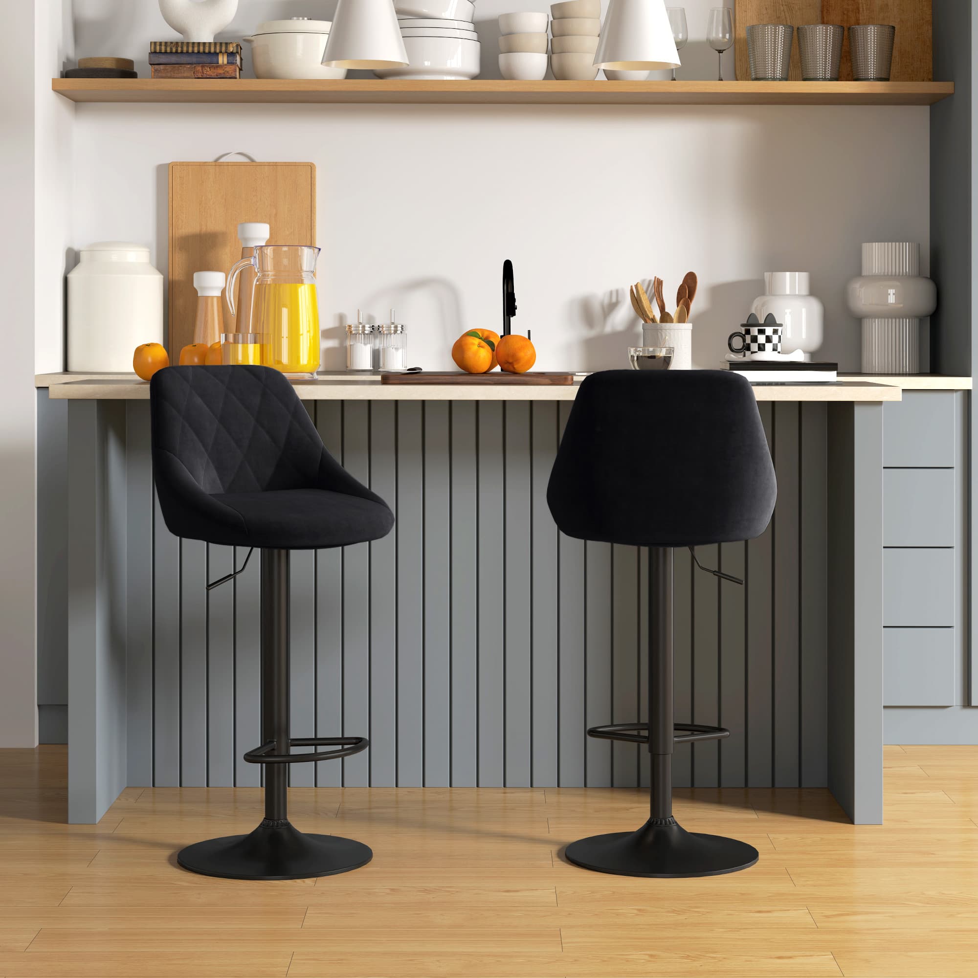 Barhocker 2er Set höhenverstellbar drehbar mit Samtoptik