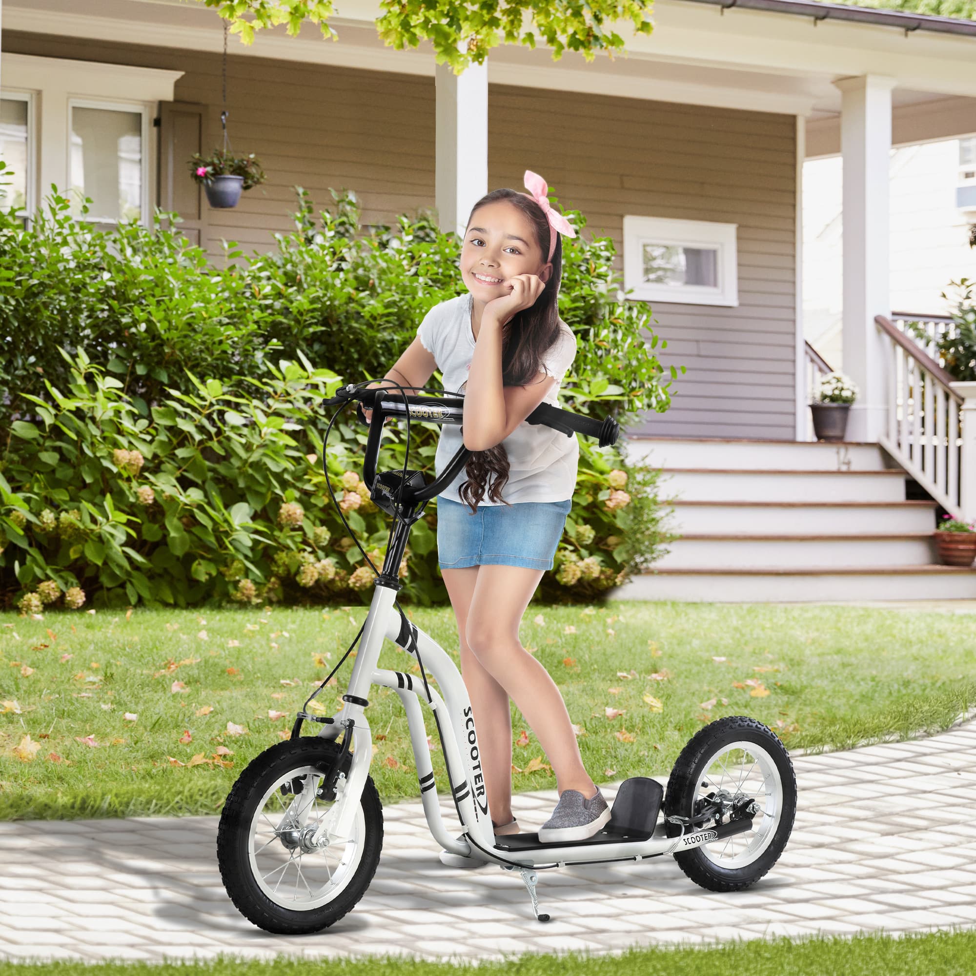 Trottinette enfant pneus gonflables, 12 pouces, alu, blanc