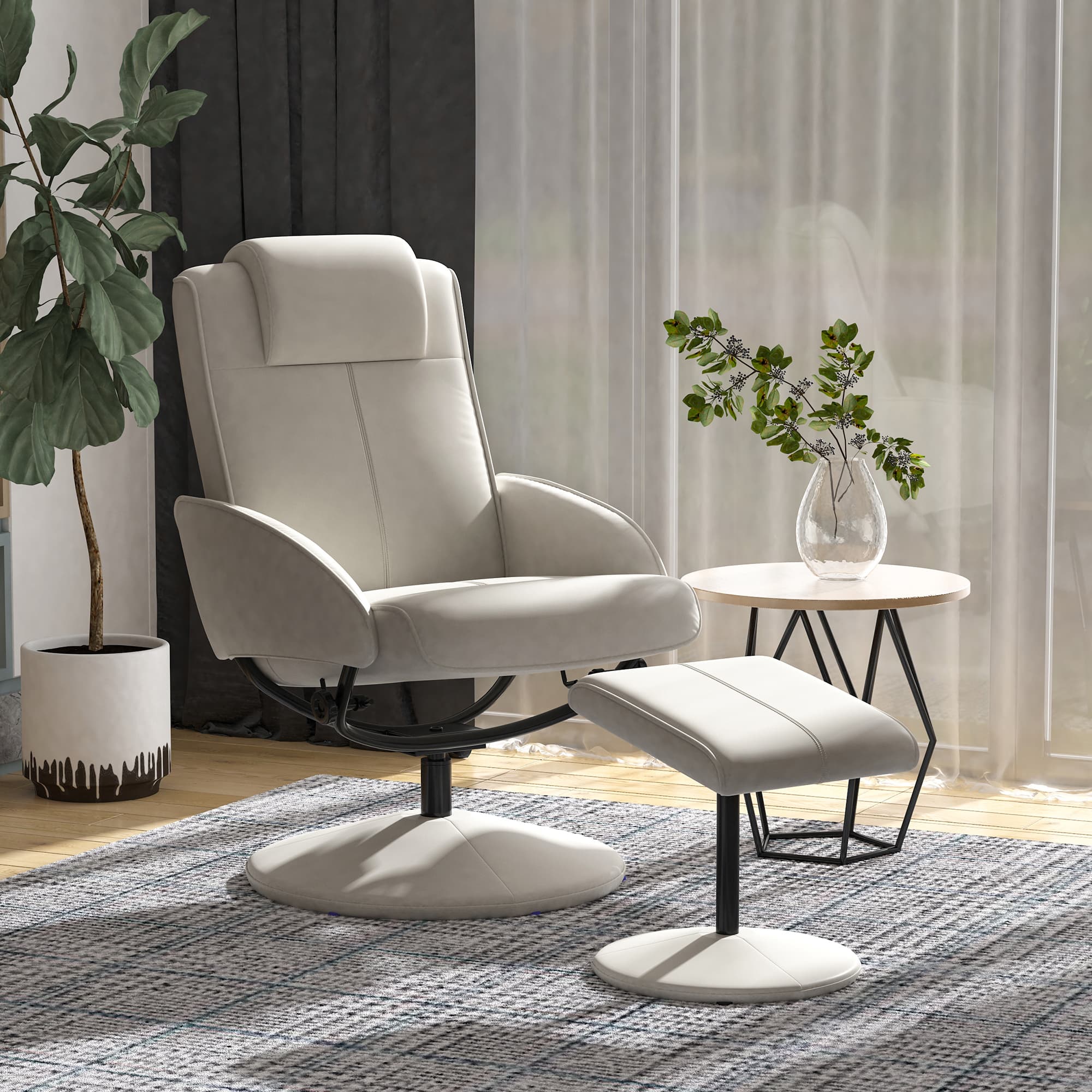 Drehbarer Relaxsessel mit Hocker in Grau