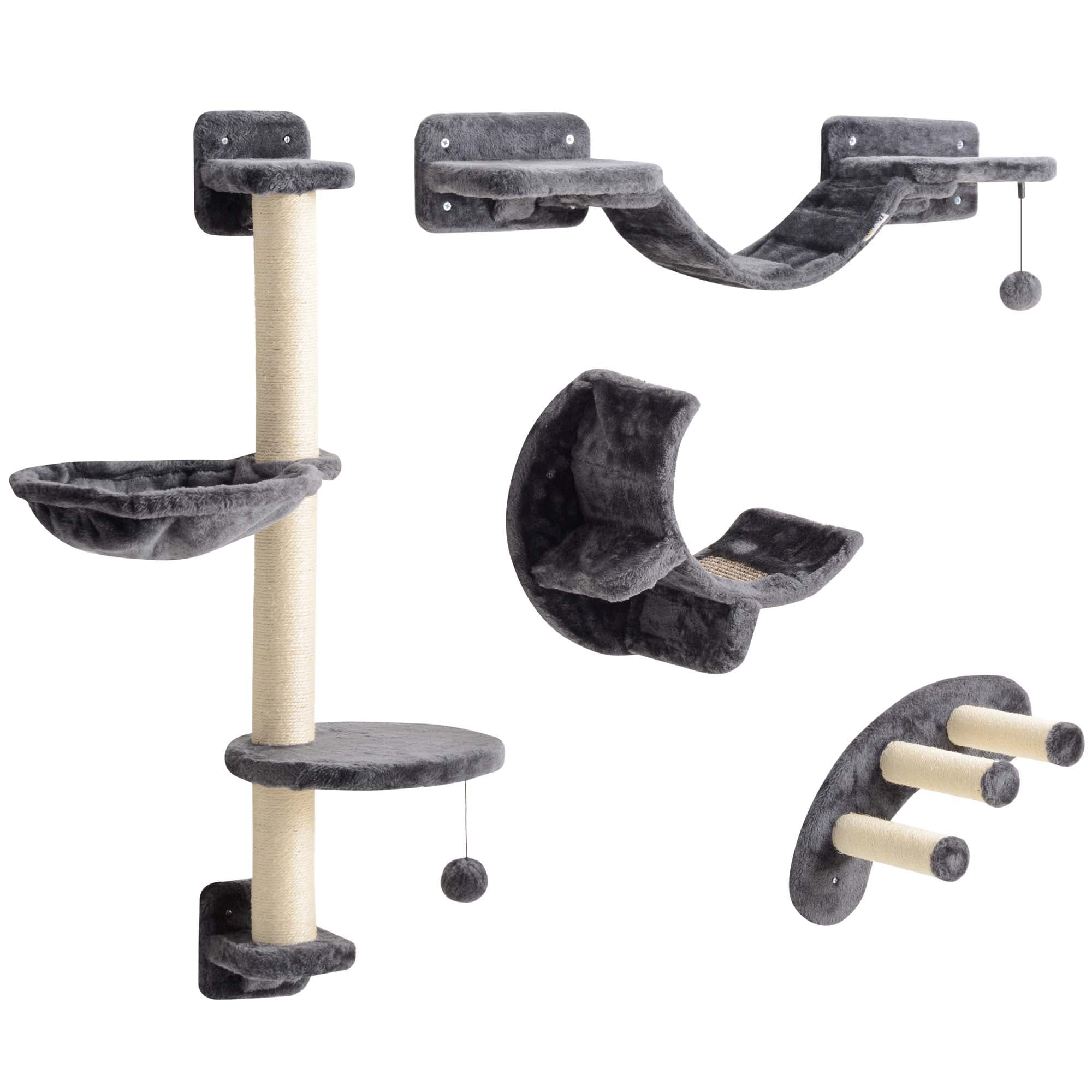 Kletterwand für Katzen, 4-teilig, mit Hängematte, Dunkelgrau