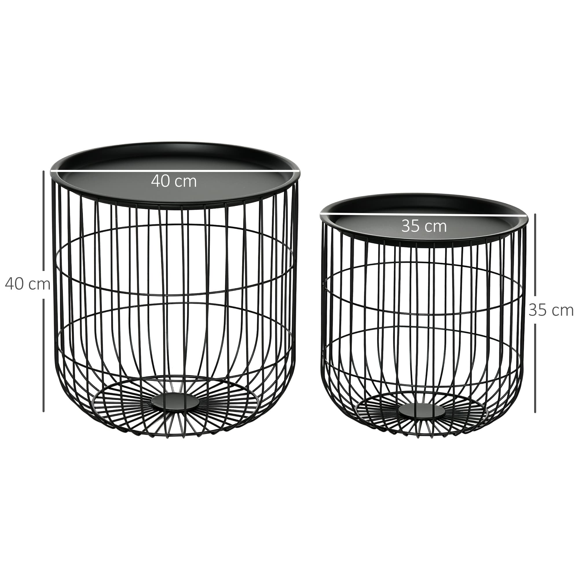 2er-Set Beistelltische im Skandi-Design, stapelbar, schwarz