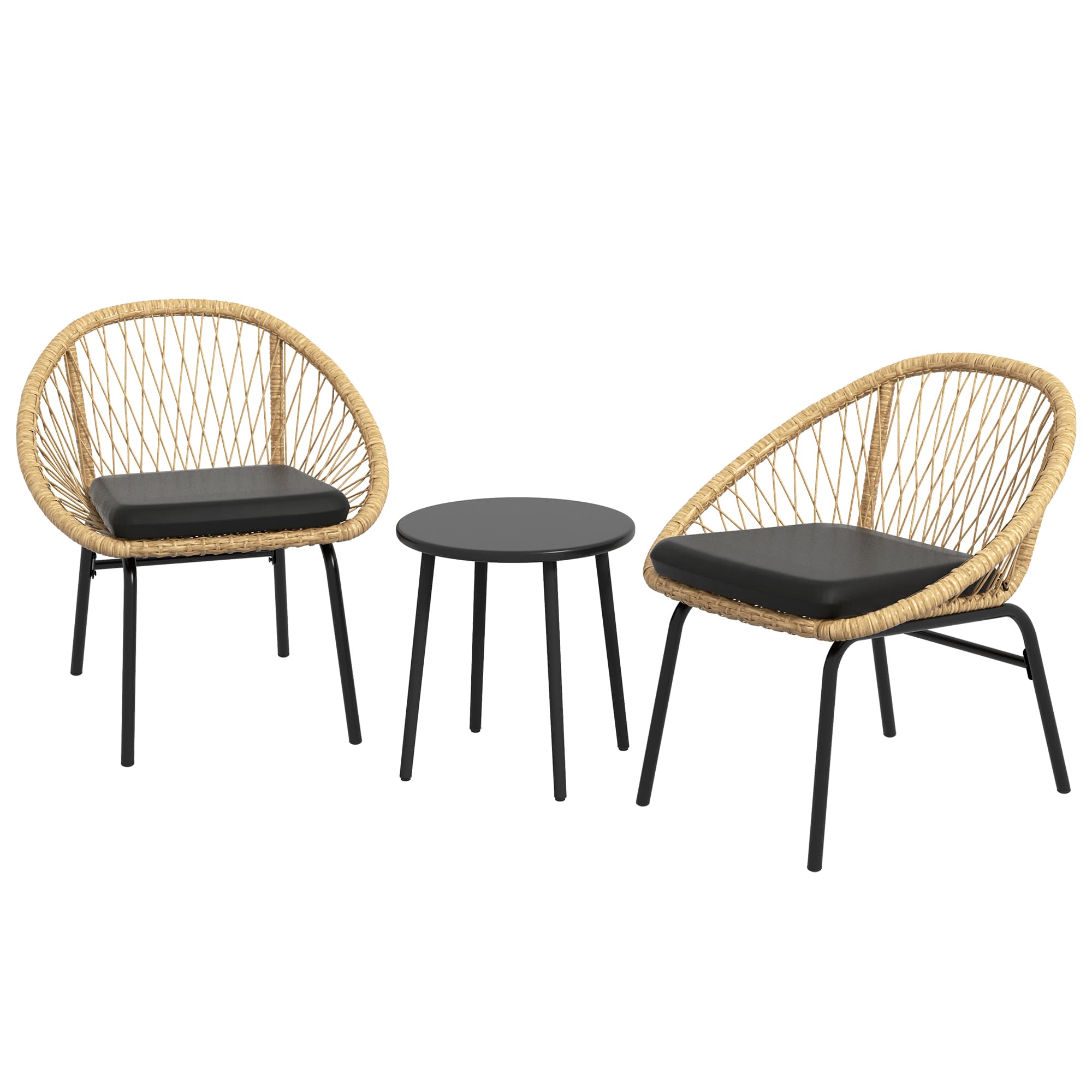 Rattan Terrassengarnitur, 2 Sessel & Tisch, Gelb
