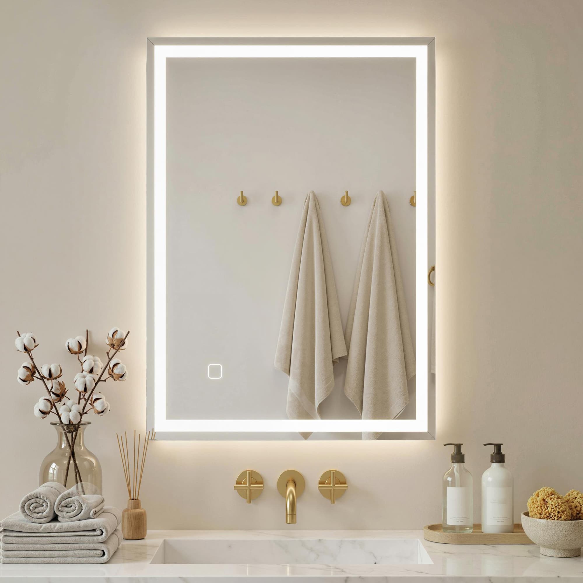 Specchio da bagno LED con interruttore a sfioramento, bianco
