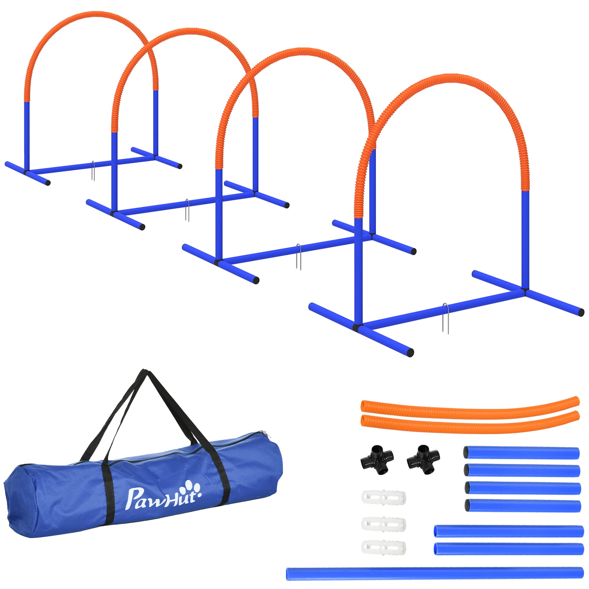 Agility-Set für Hunde, 4 Bögen, mit Tragetasche, Blau+Orange