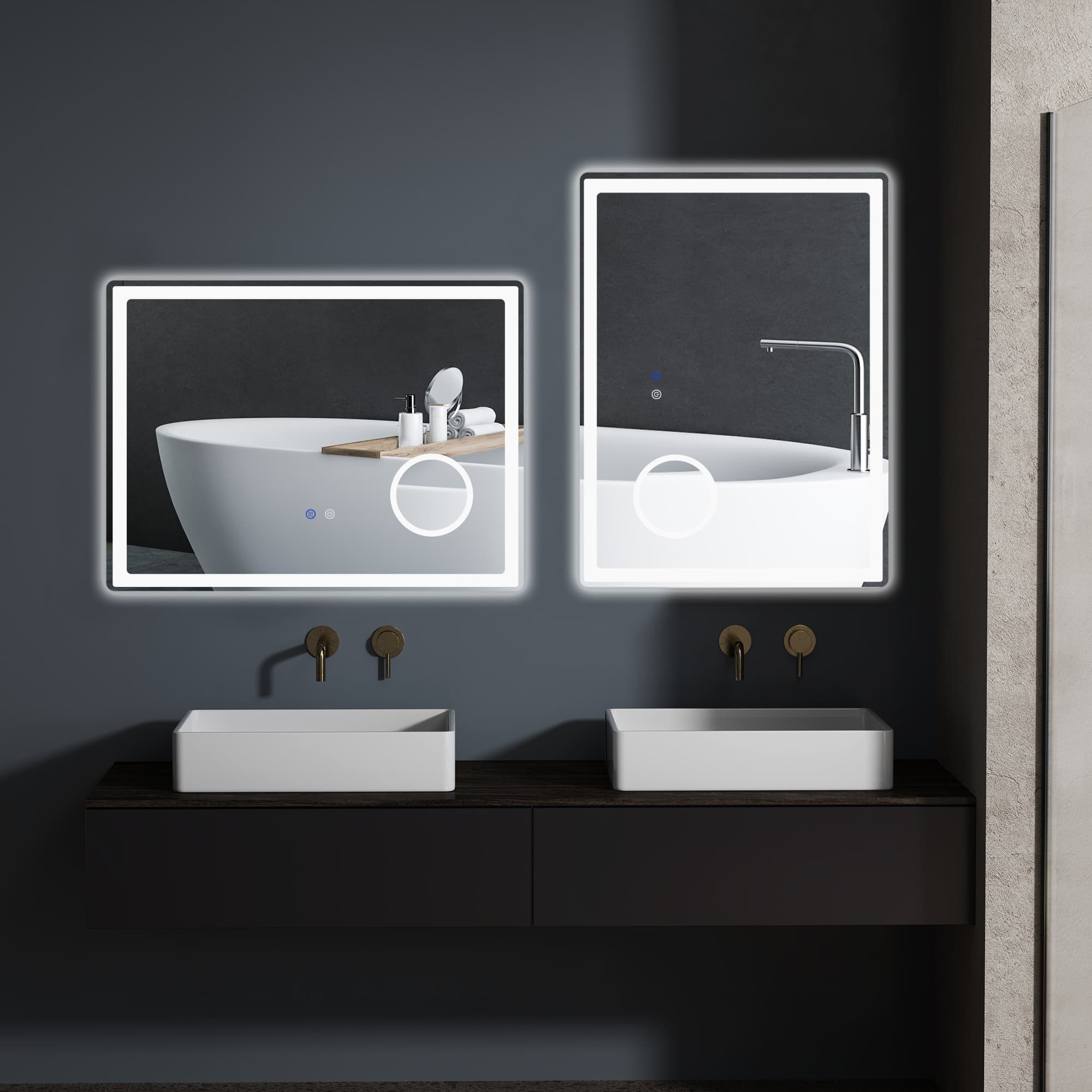 LED-Badezimmerspiegel 80 x 60 cm mit 3-fach-Vergrößerung und Touch