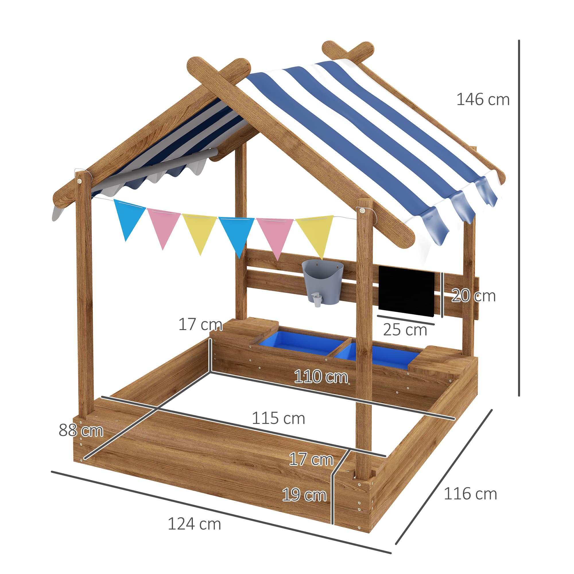 Bac à sable avec protection solaire, design maisonnette, bois massif