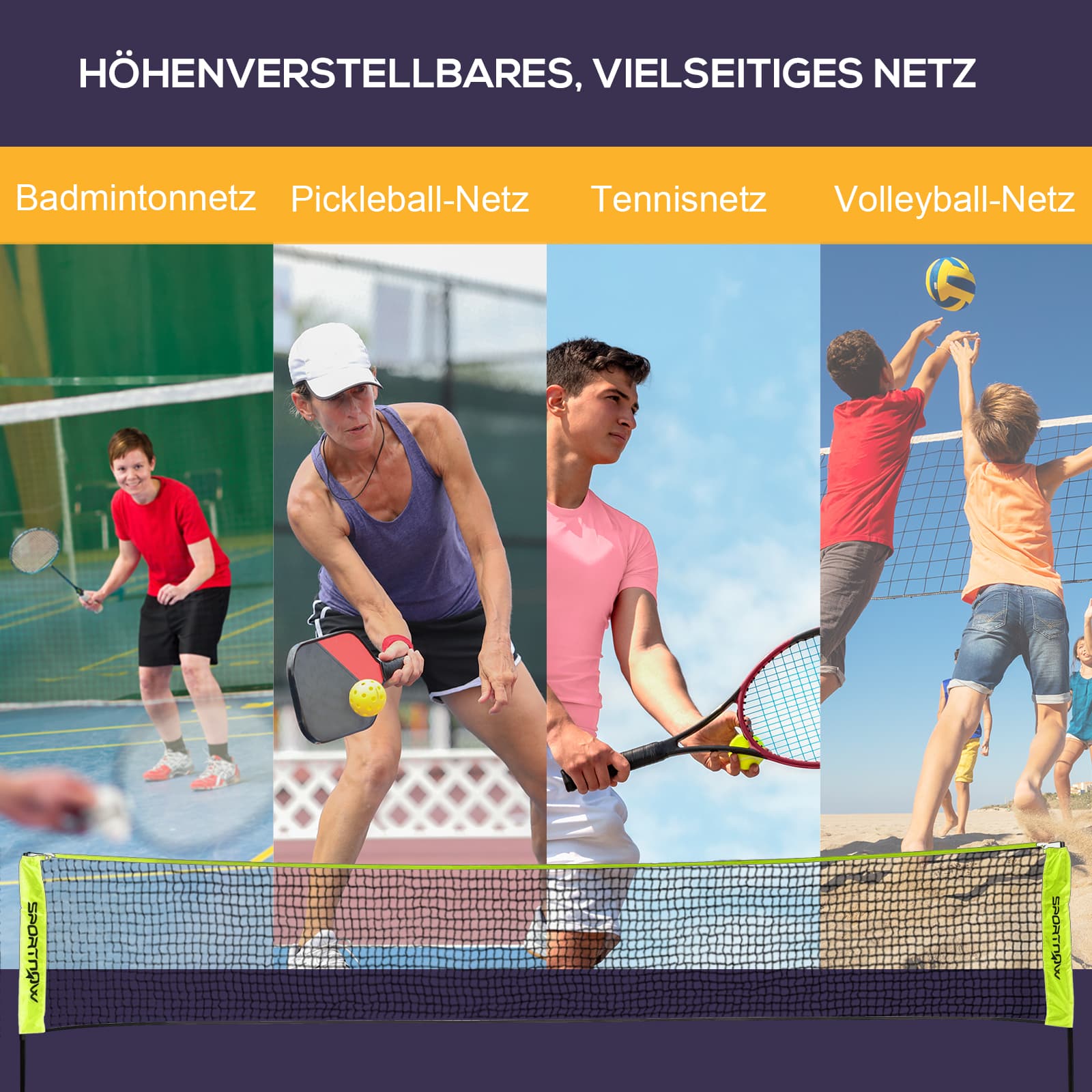 Höhenverstellbares Badmintonnetz 107-155 cm mit Tasche