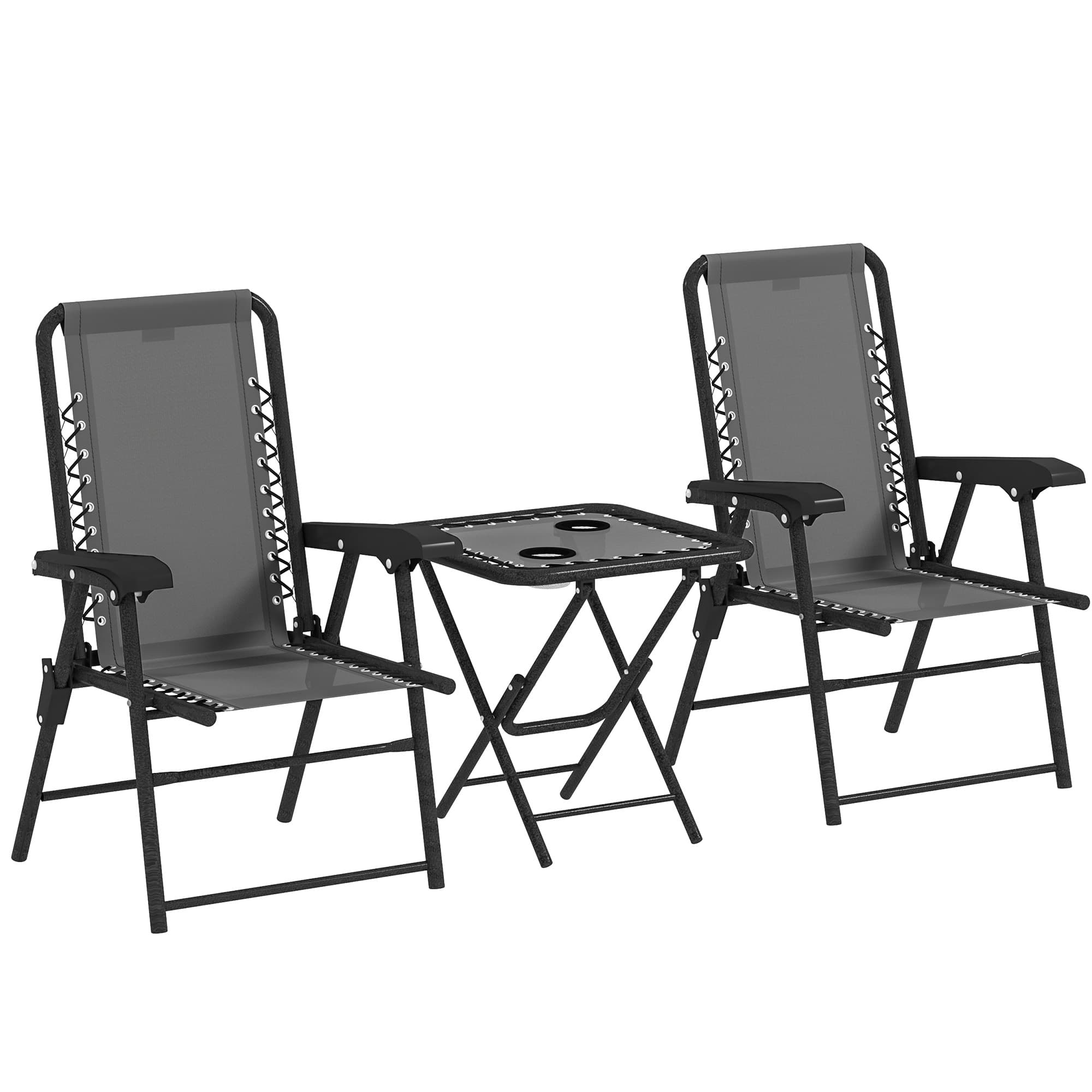 Set bistrot 3 pezzi in acciaio, grigio scuro, pieghevole