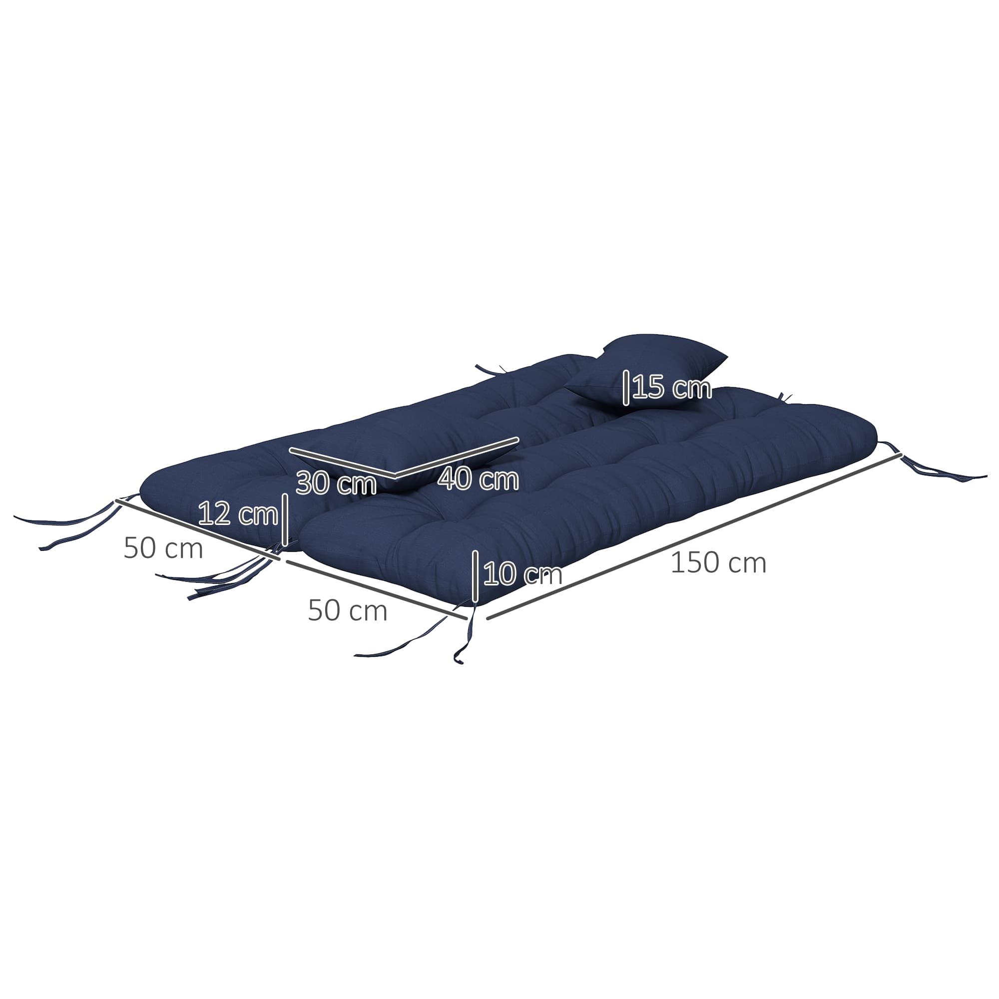 4er-Set Sitzkissen 150x50 cm wasserabweisend marineblau