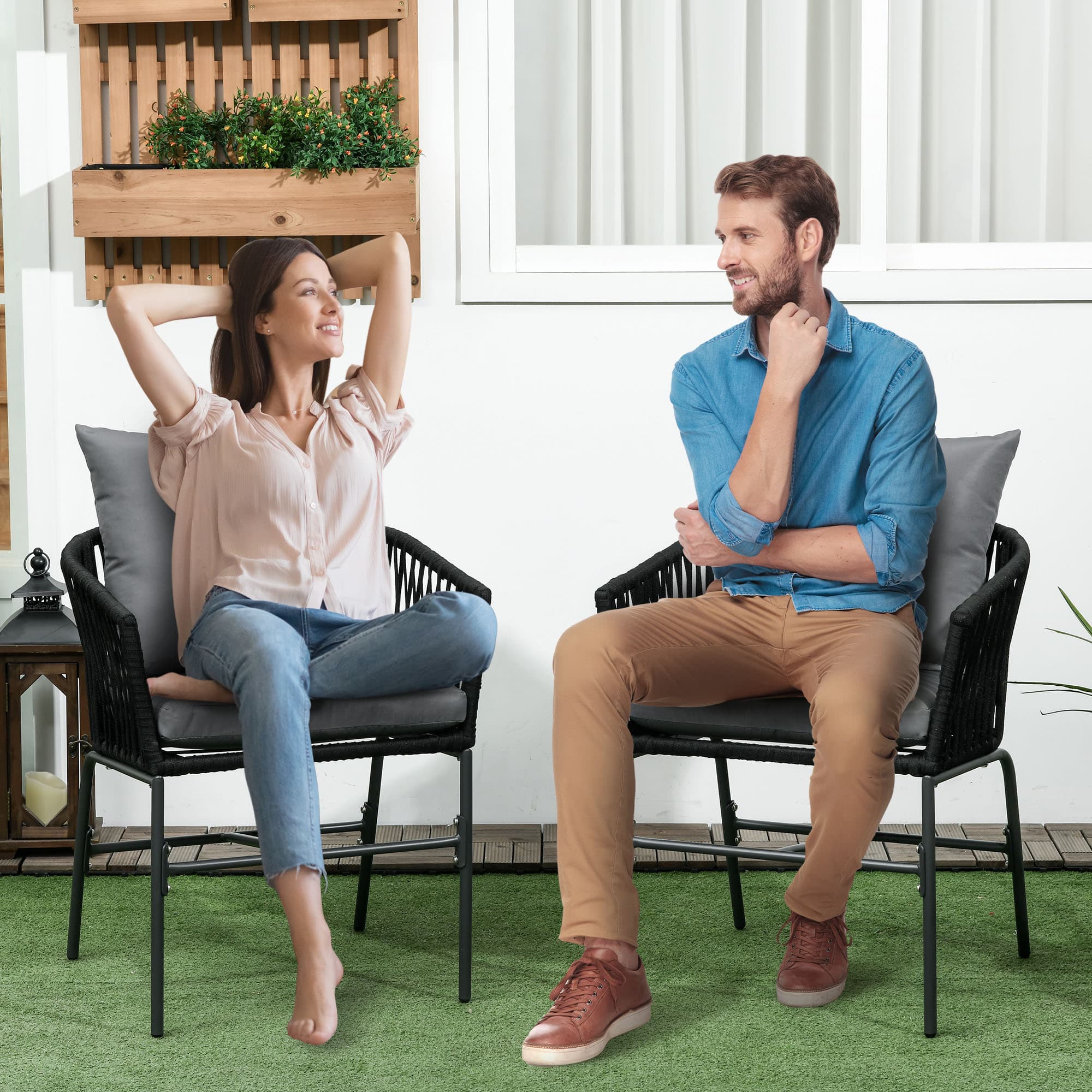 Outdoor-Stühle 2er-Set Boho-Design mit Sitzkissen