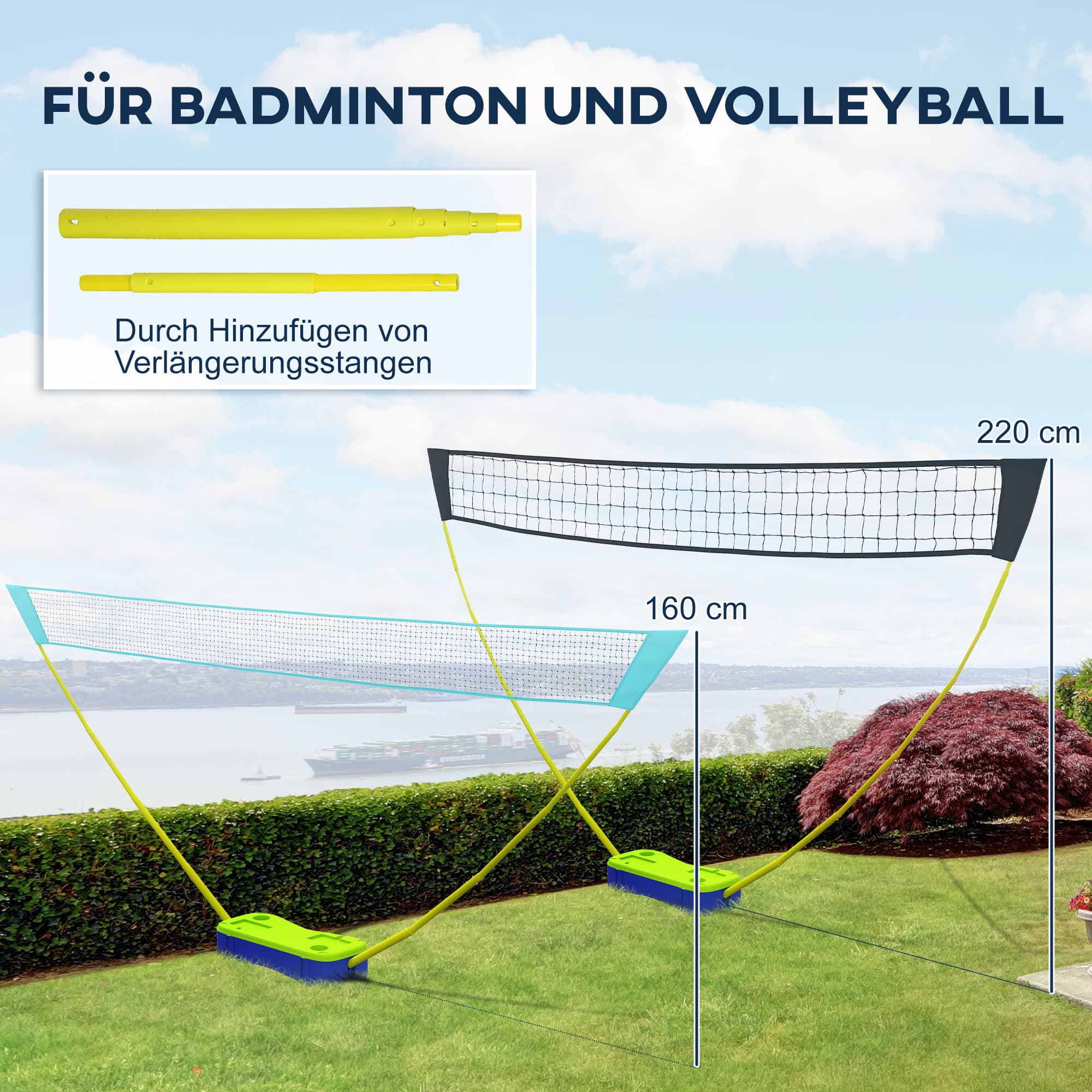 Badminton- und Volleyballnetz-Set, 3-teilig, 400 cm