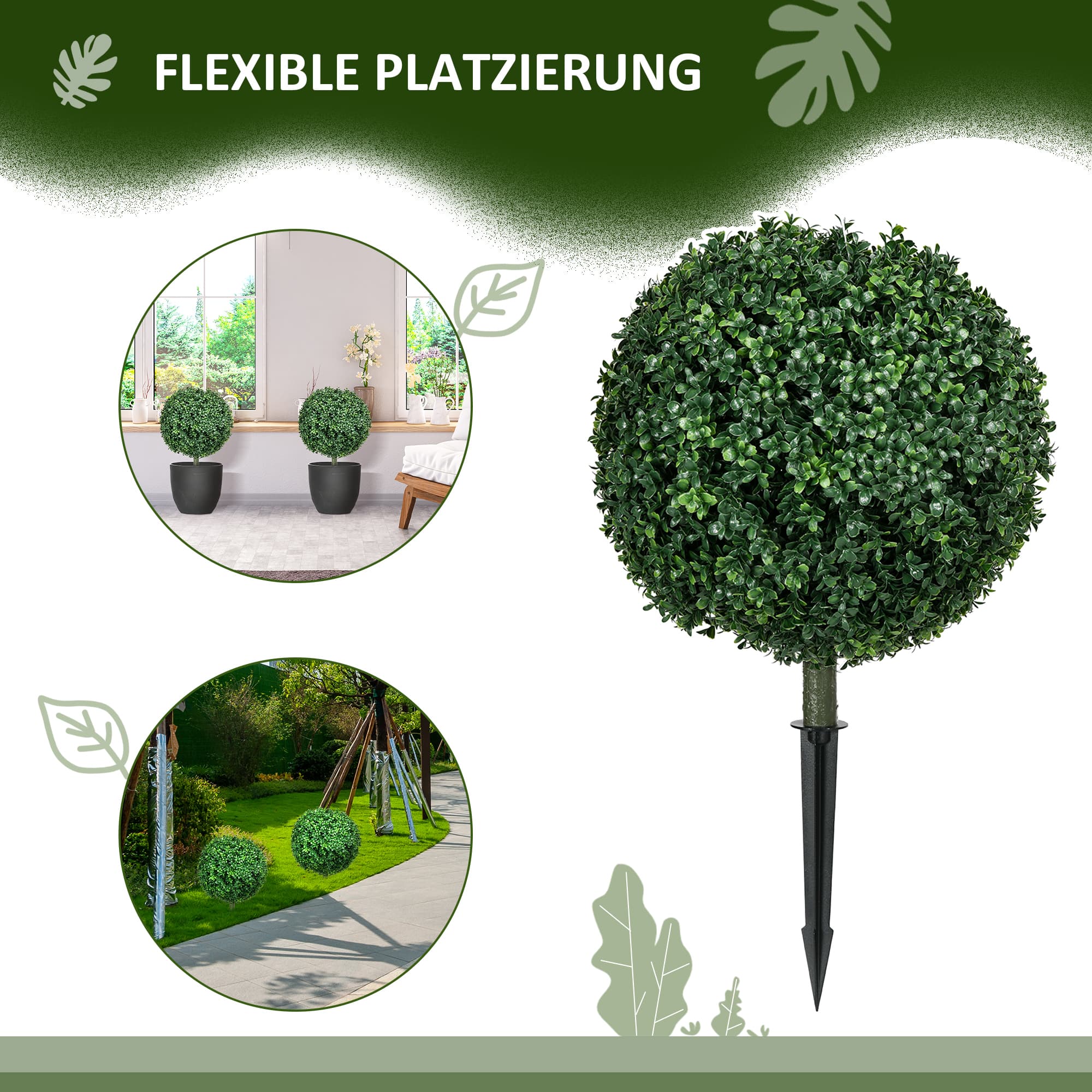 Künstlicher Buchsbaum im 2er-Set, 70 cm, wetterfest