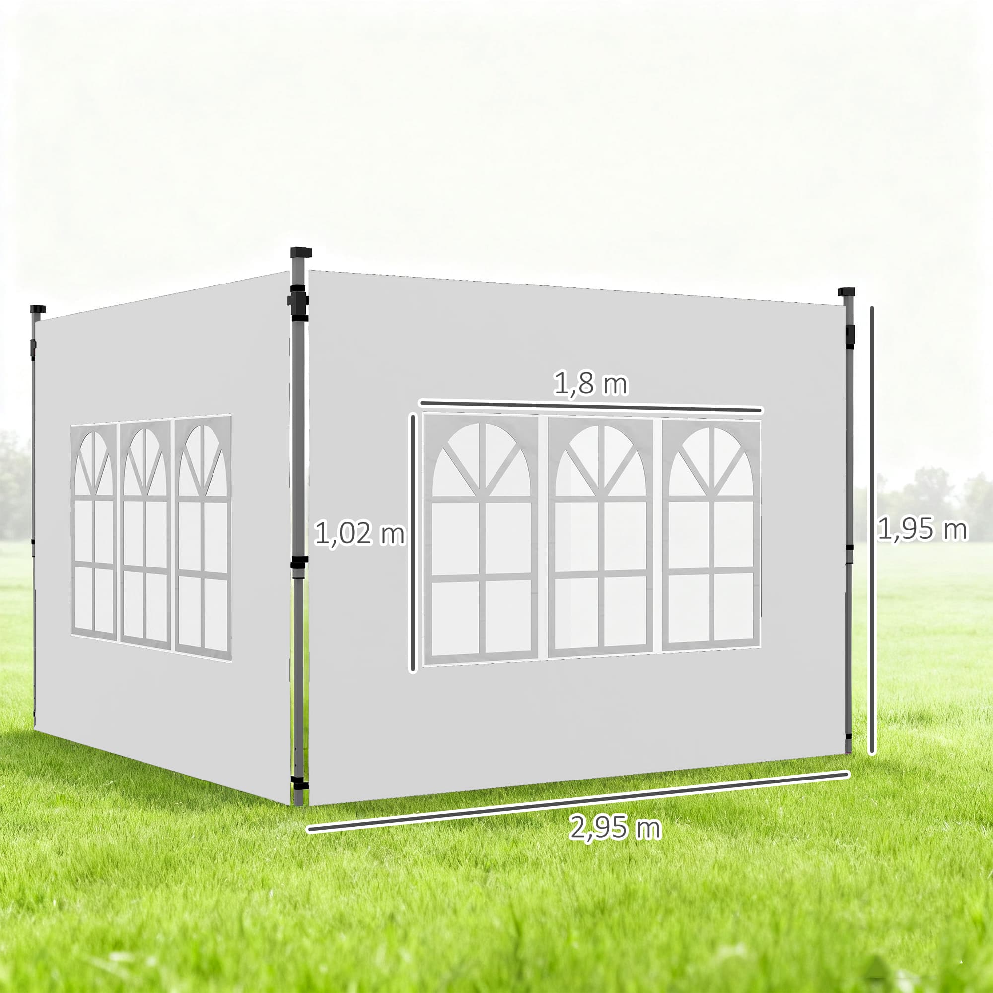 Set di 2 pannelli laterali per gazebo 3x3/3x4 m, con finestra, bianco