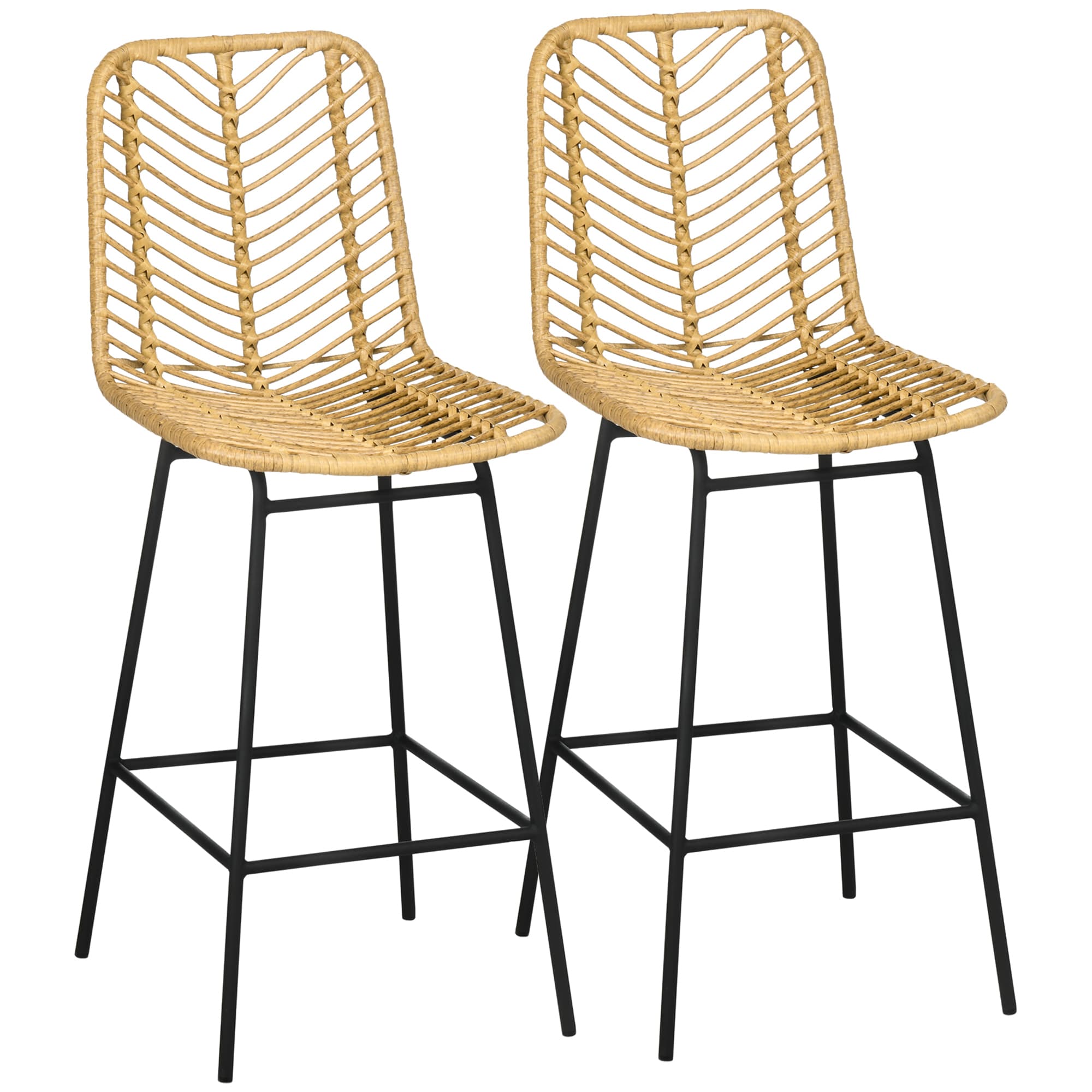 2er Set Barhocker mit Lehne im Boho-Design, gelb-schwarz