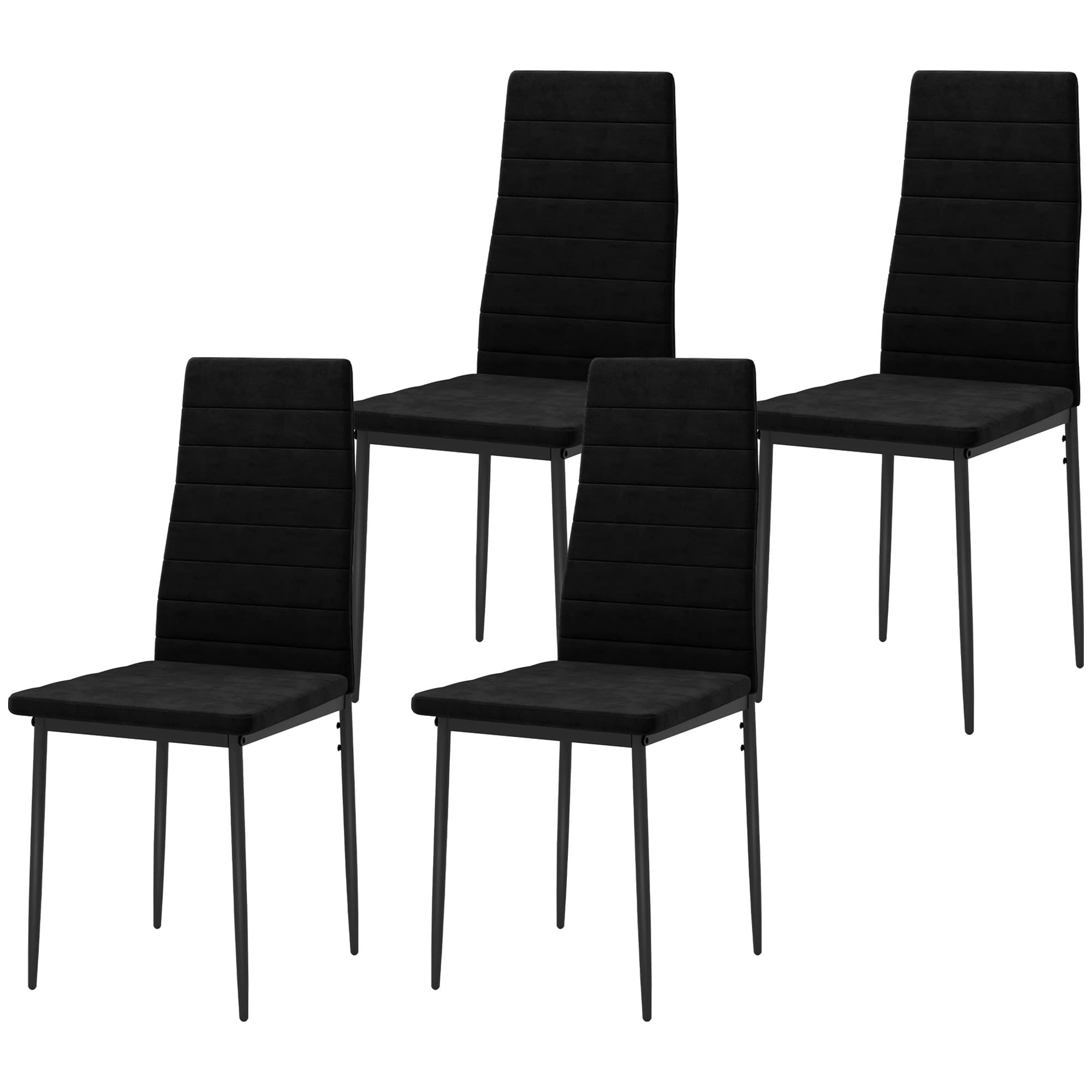 4er-Set Esszimmerstühle, Samtstoff, Metallbeine, Schwarz