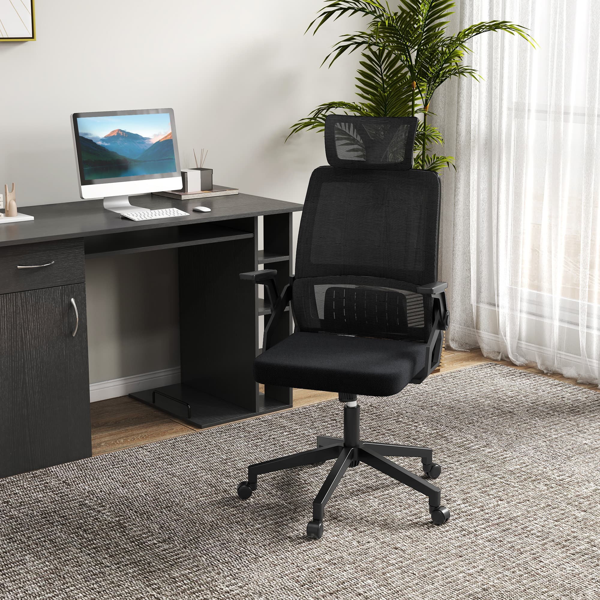 Chaise de bureau réglable avec appui-tête, noire