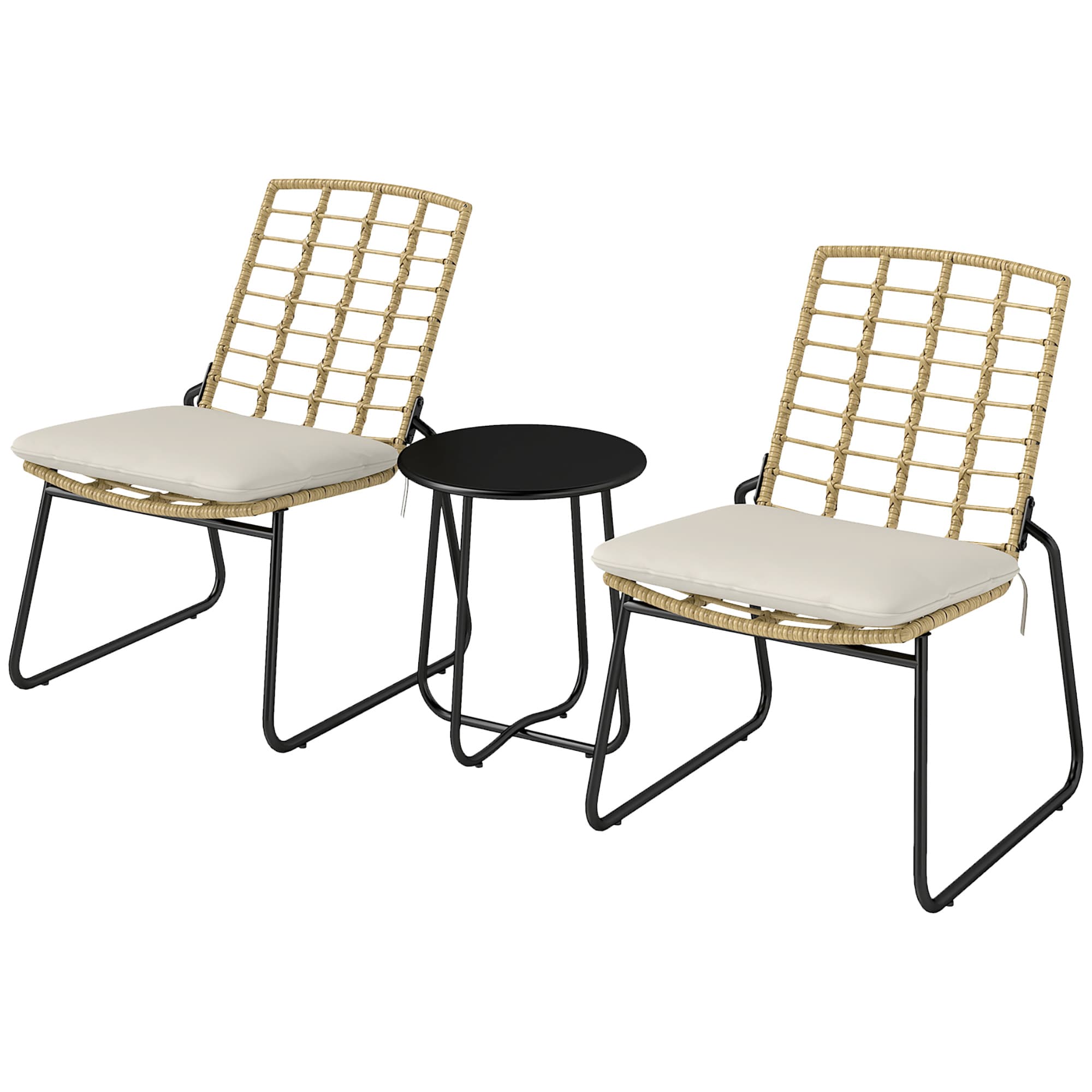 3-teiliges Gartenmöbel-Set, 2 Rattan-Stühle, 1 Tisch, Beige & Braun