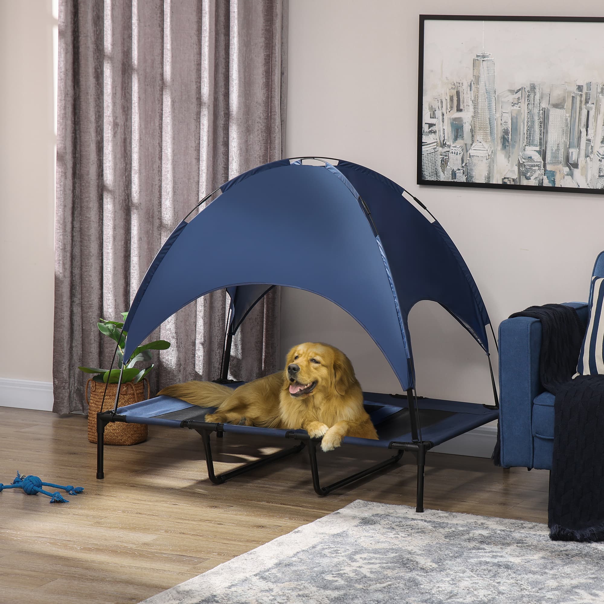 Wetterfestes klappbares Hundebett mit Baldachin, 122x92x108 cm