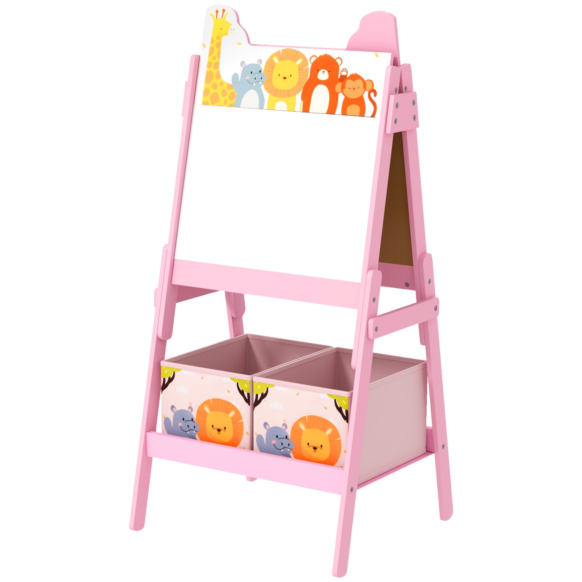 Chevalet enfant 2-en-1 tableau blanc et craie rose