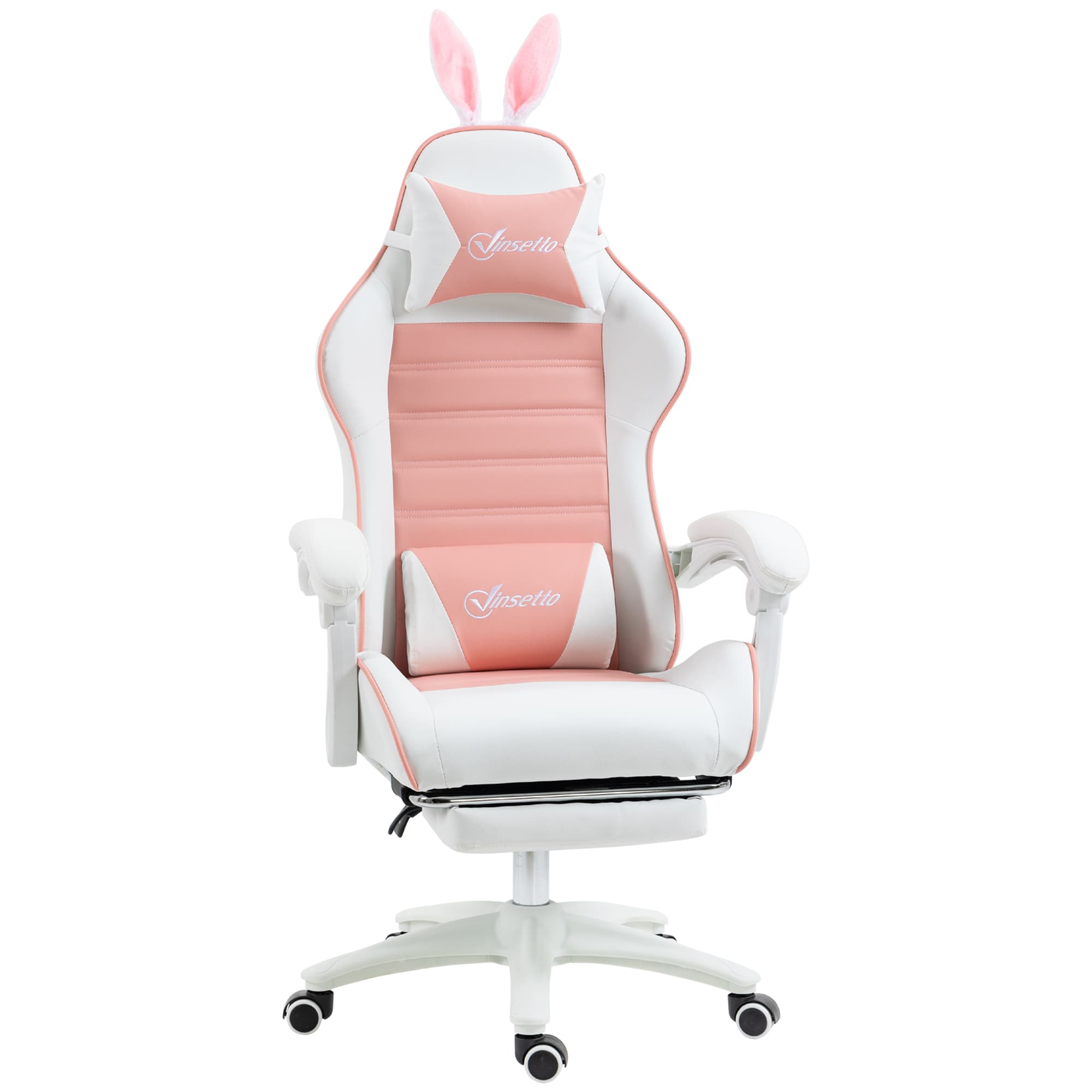 Ergonomischer Gaming-Stuhl mit Lendenwirbelstütze und Fußstütze in Rosa