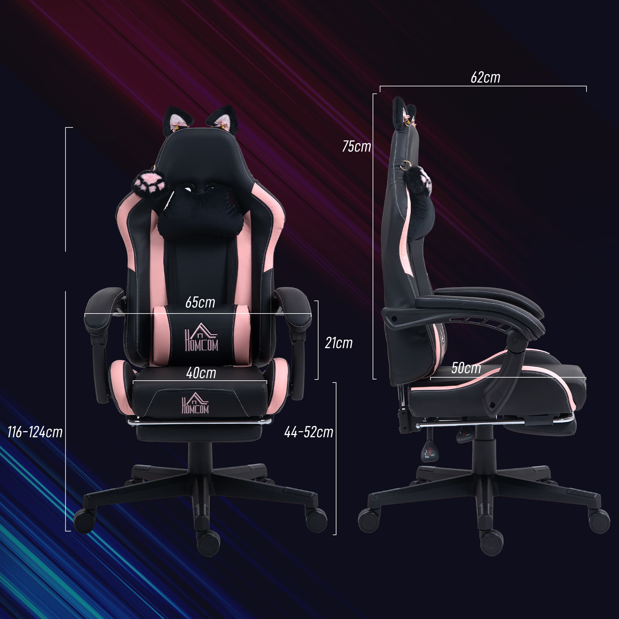 Sedia da gaming con orecchie di gatto in rosa e nero