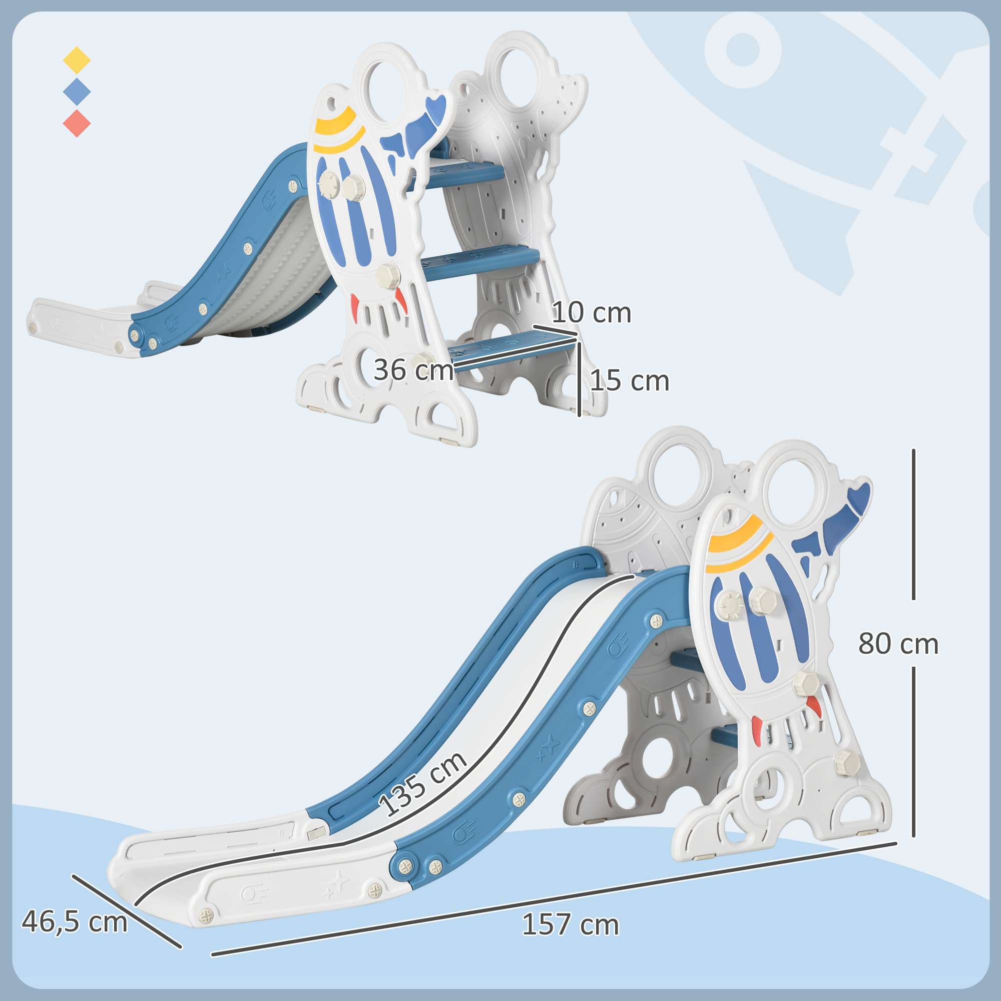 Kinderrutsche mit Raketen-Design, 157 x 46,5 x 80 cm, Blau