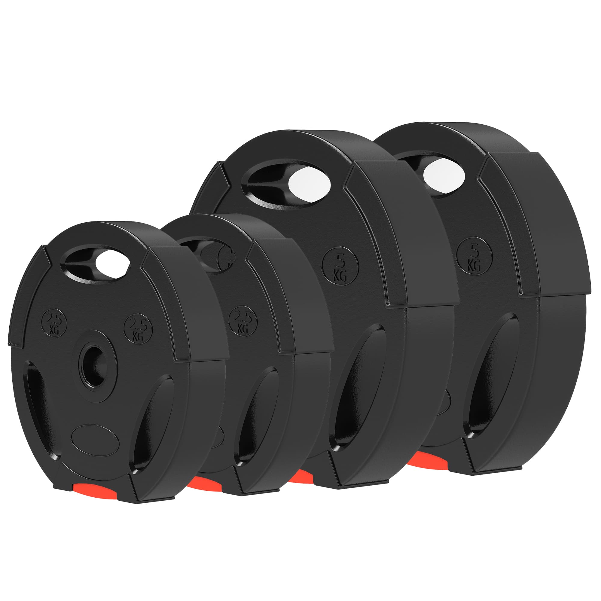 4er Gewichtsplatten-Set, 2 x 5 kg und 2 x 2,5 kg, Schwarz