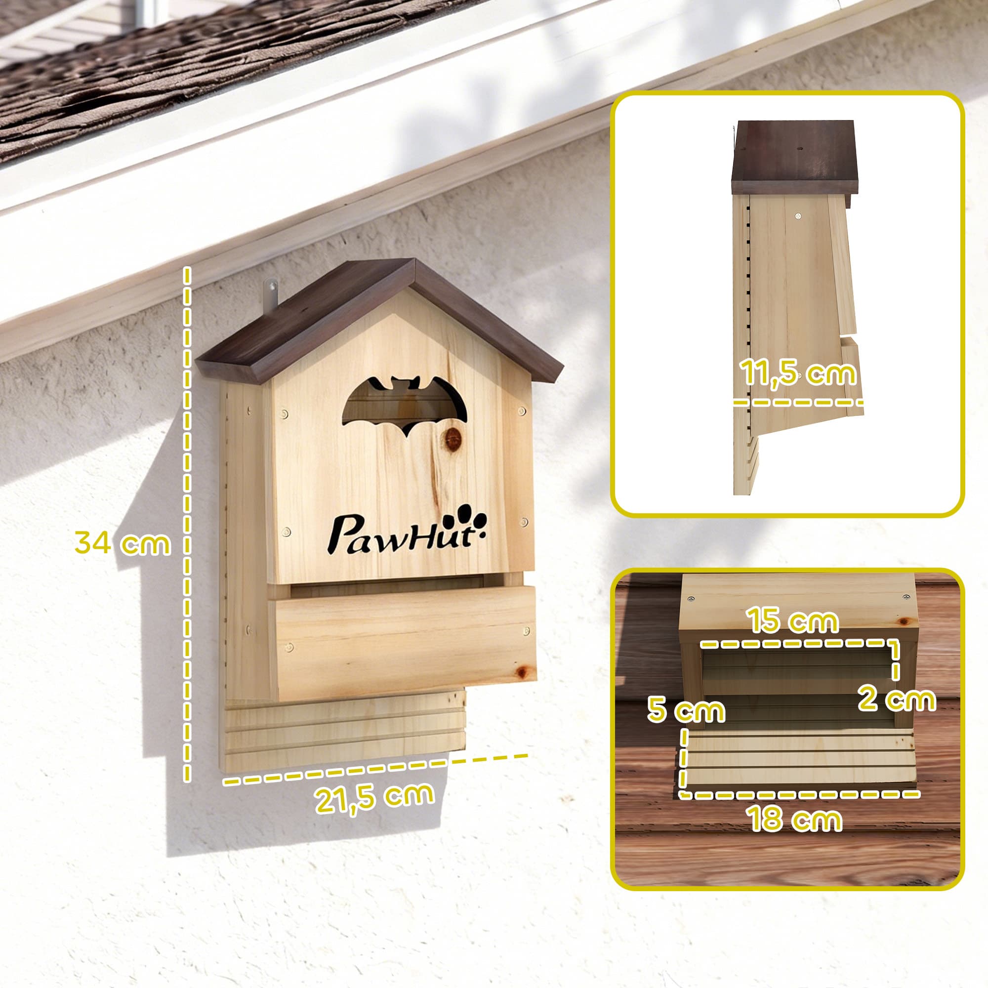 Fledermauskasten 3er Set aus Tannenholz, 21,5 x 11,5 x 34 cm