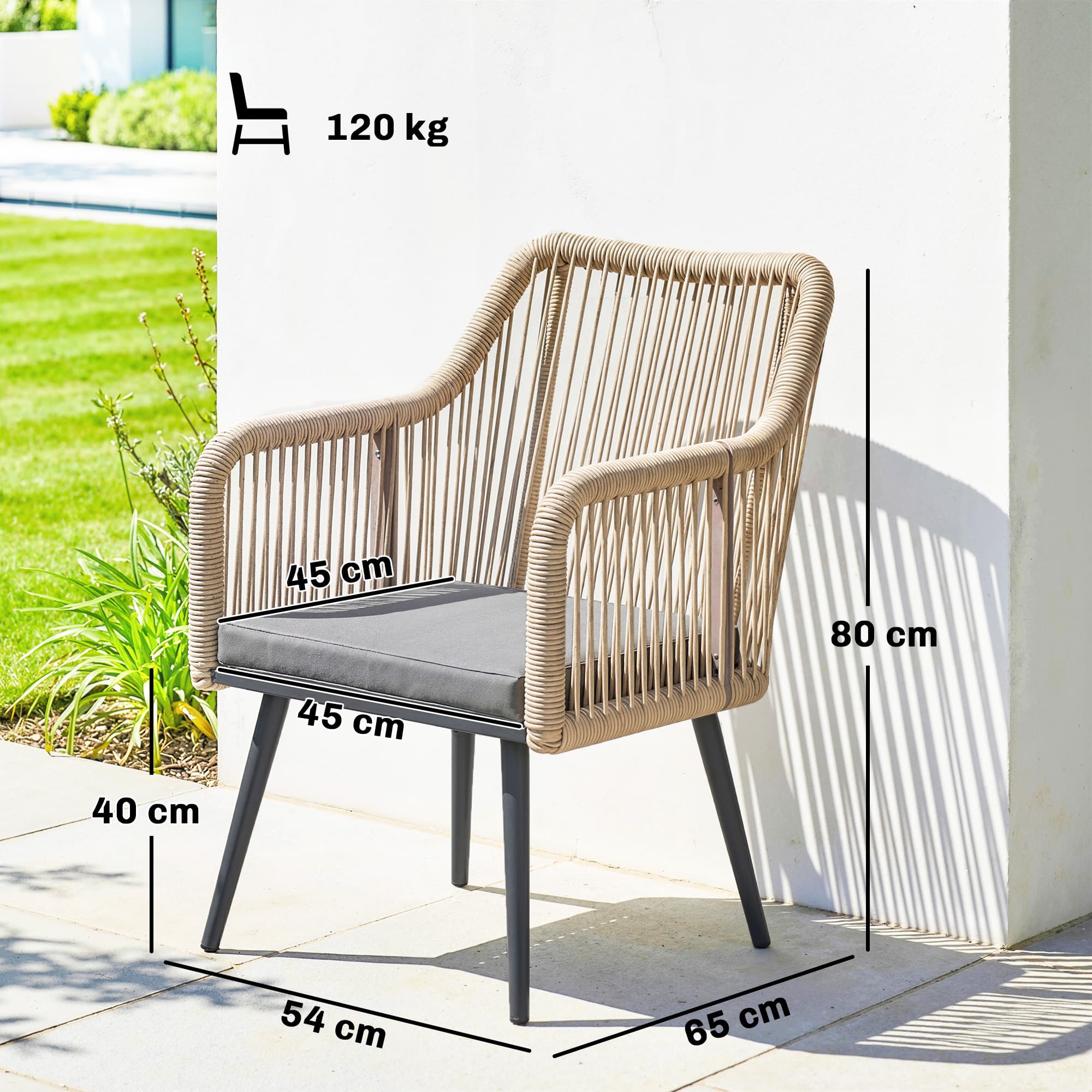 Set 2 sedie da giardino resistenti, grigio chiaro