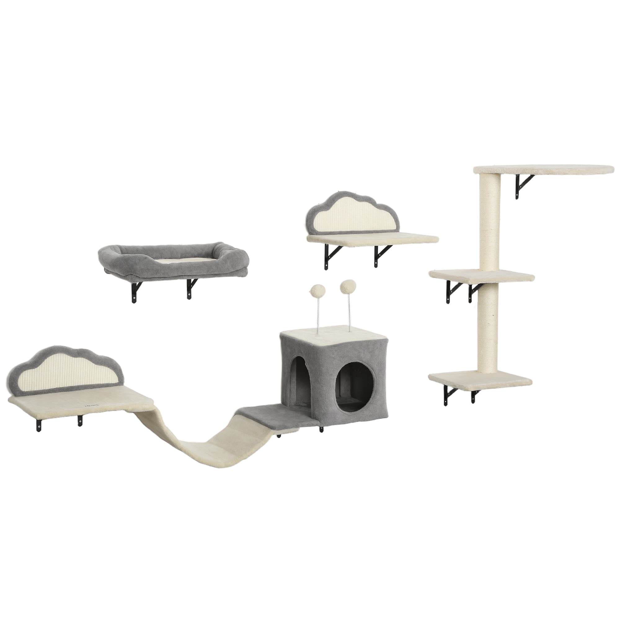 Wandmontiertes Kratzbaum-Set, Sisalkratzflächen, 4 Teile, Beige