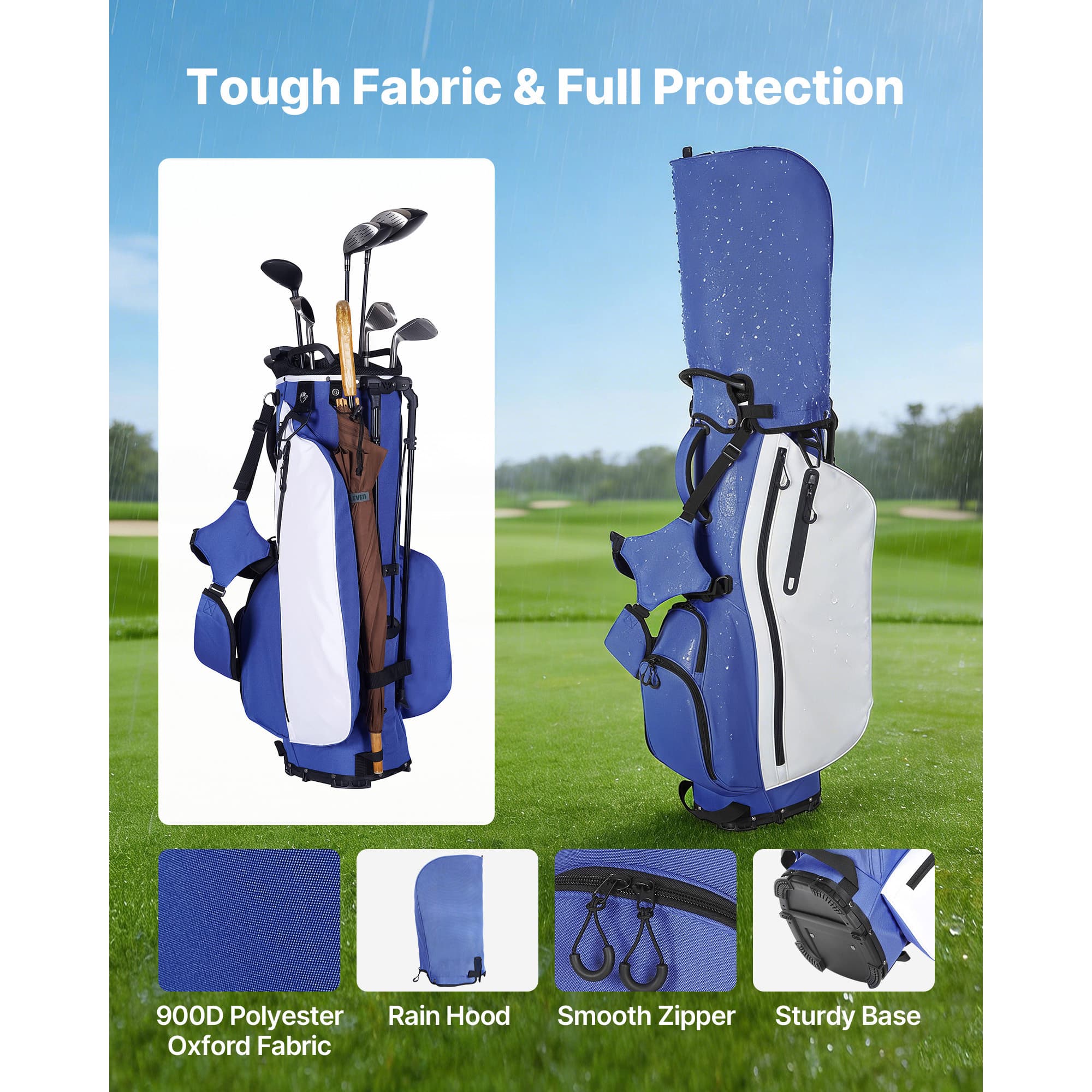 Golf Cart Bag mit 7-Wege-Top-Divider, Club-Stand-Bag mit volller Längsunterteilung, Griffe, Dual-Support-Legs, Storage-Pockets, Dual-Schultergurte