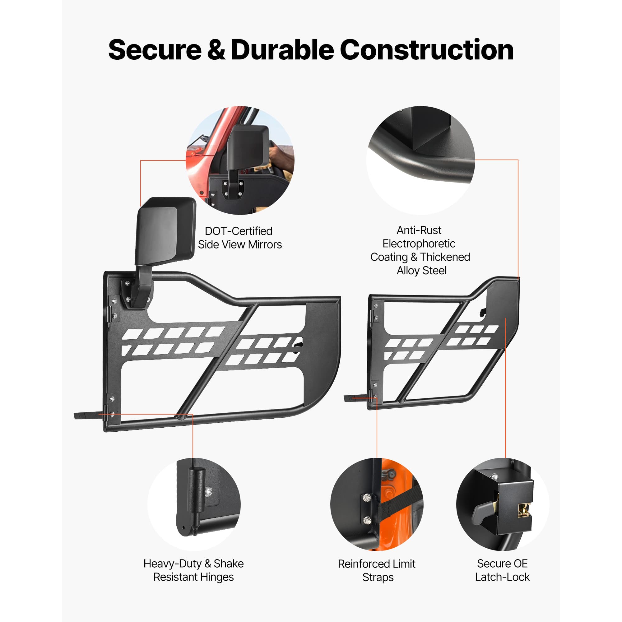 Porte tubolari Jeep, 4 porte, compatibili con Jeep Wrangler JL JLU del 2018 al 2026 e Jeep Gladiator JT del 2020 al 2026, porte tubolari anteriori e posteriori in acciaio fuoristrada con DOT C