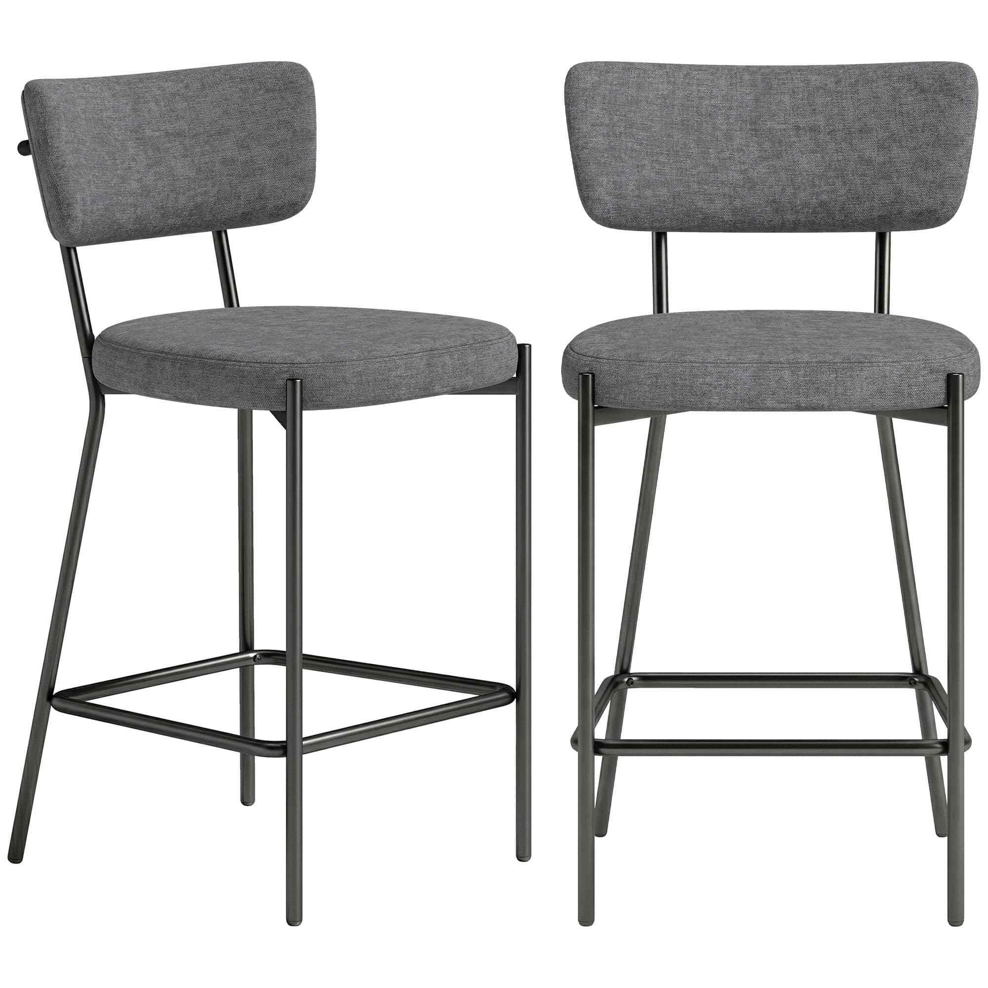 Barhocker im 2er-Set, gepolstert, geschwungene Rückenlehne, grau