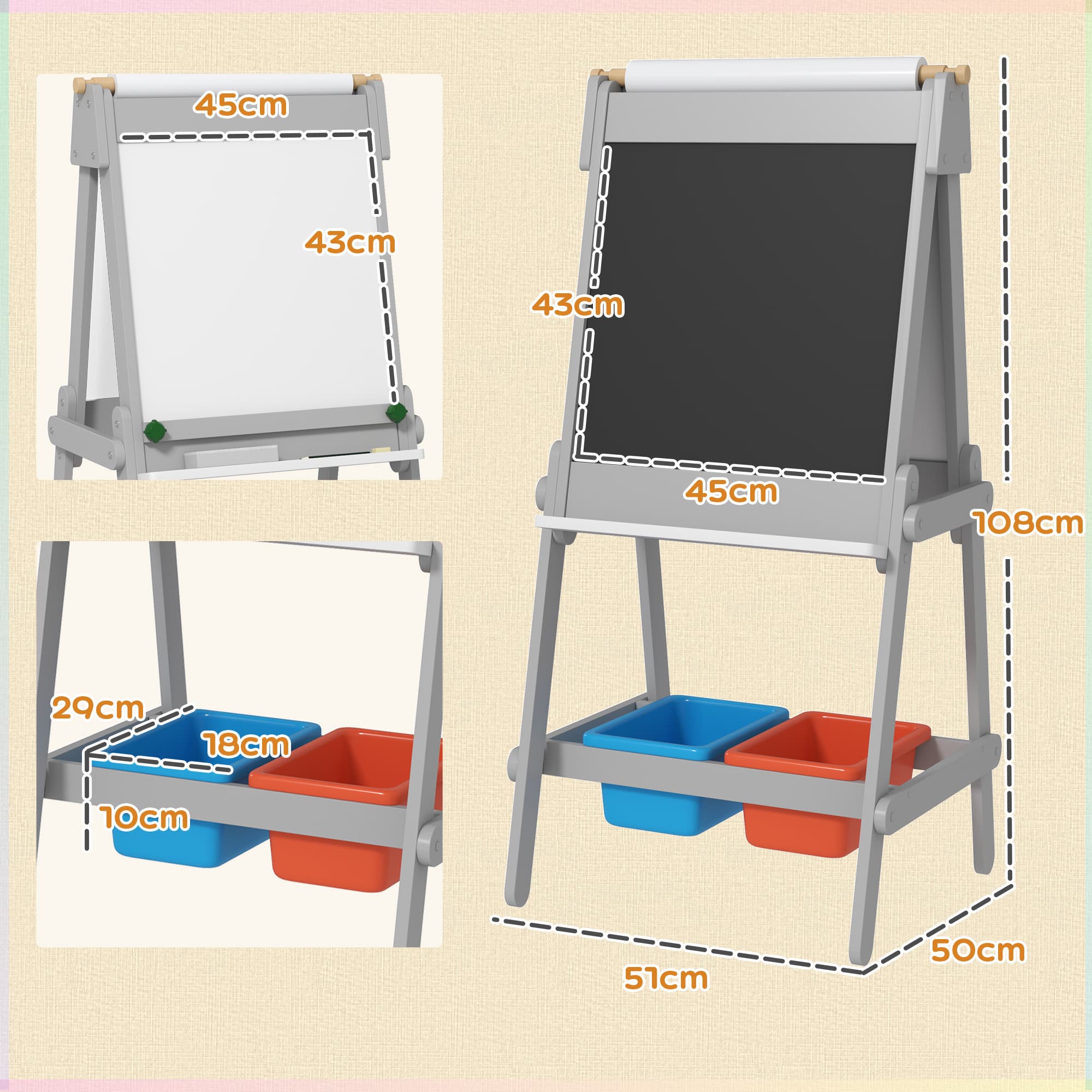 Doppelseitige Kindermalstaffelei 3-in-1 mit Papierrolle