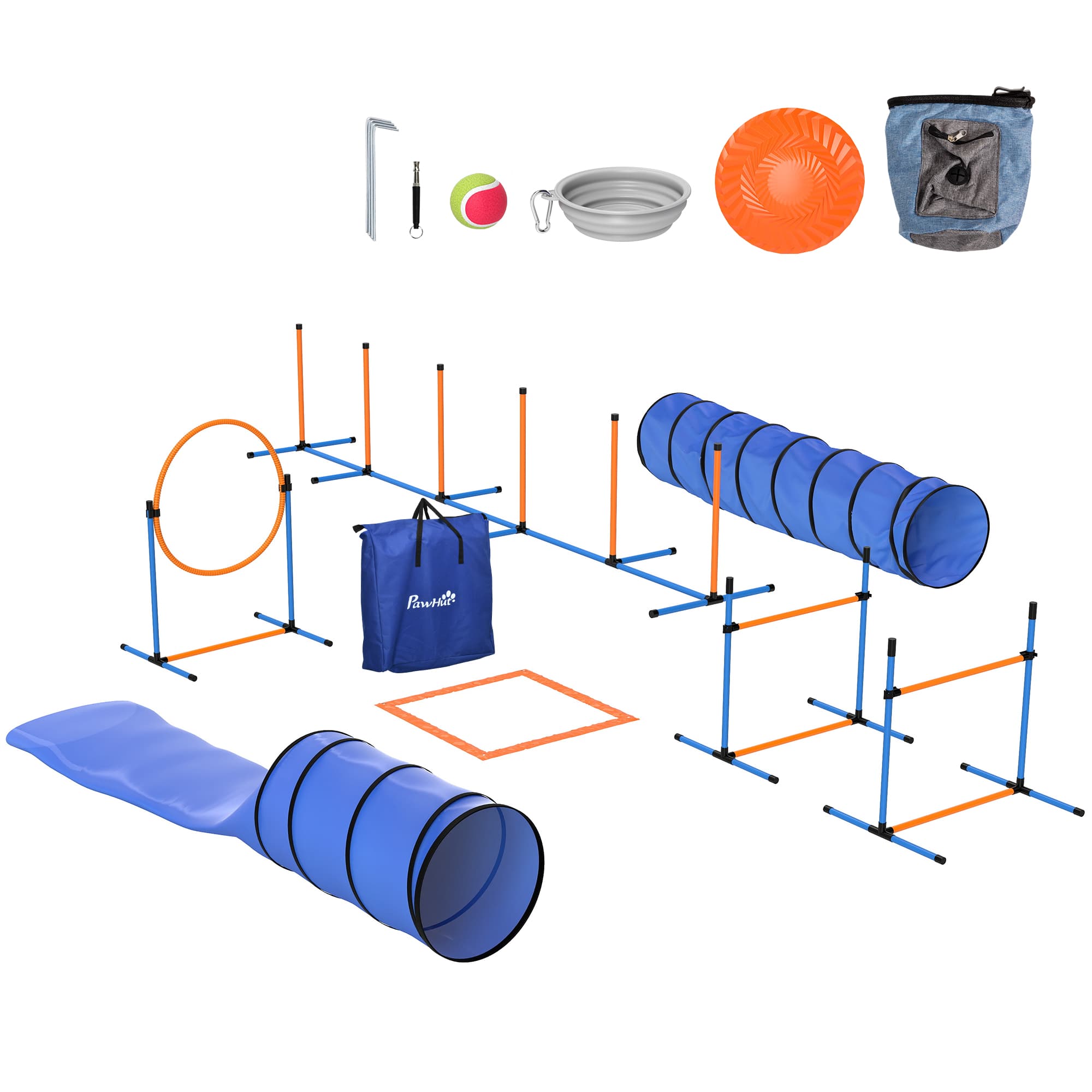 11-teiliges Agility-Set für Hunde mit zwei Tunneln