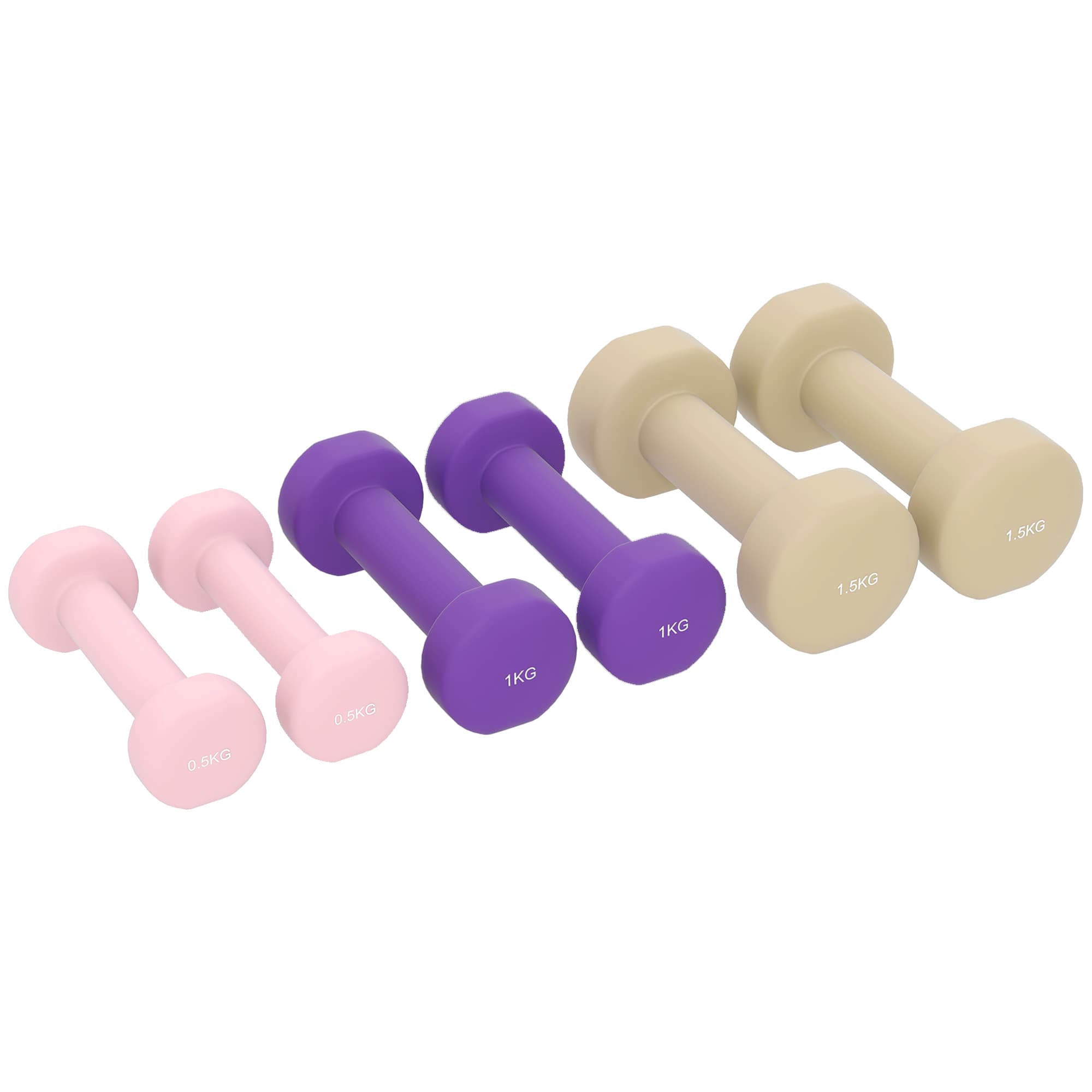 Hantelset 6er Set mit Koffer, 0,5 kg, 1 kg, 1,5 kg