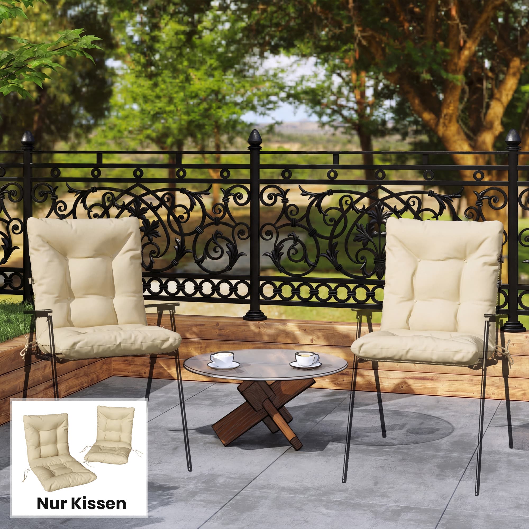 Cuscino da esterno con schienale e cinghie, cuscino idrorepellente per interni ed esterni, beige
