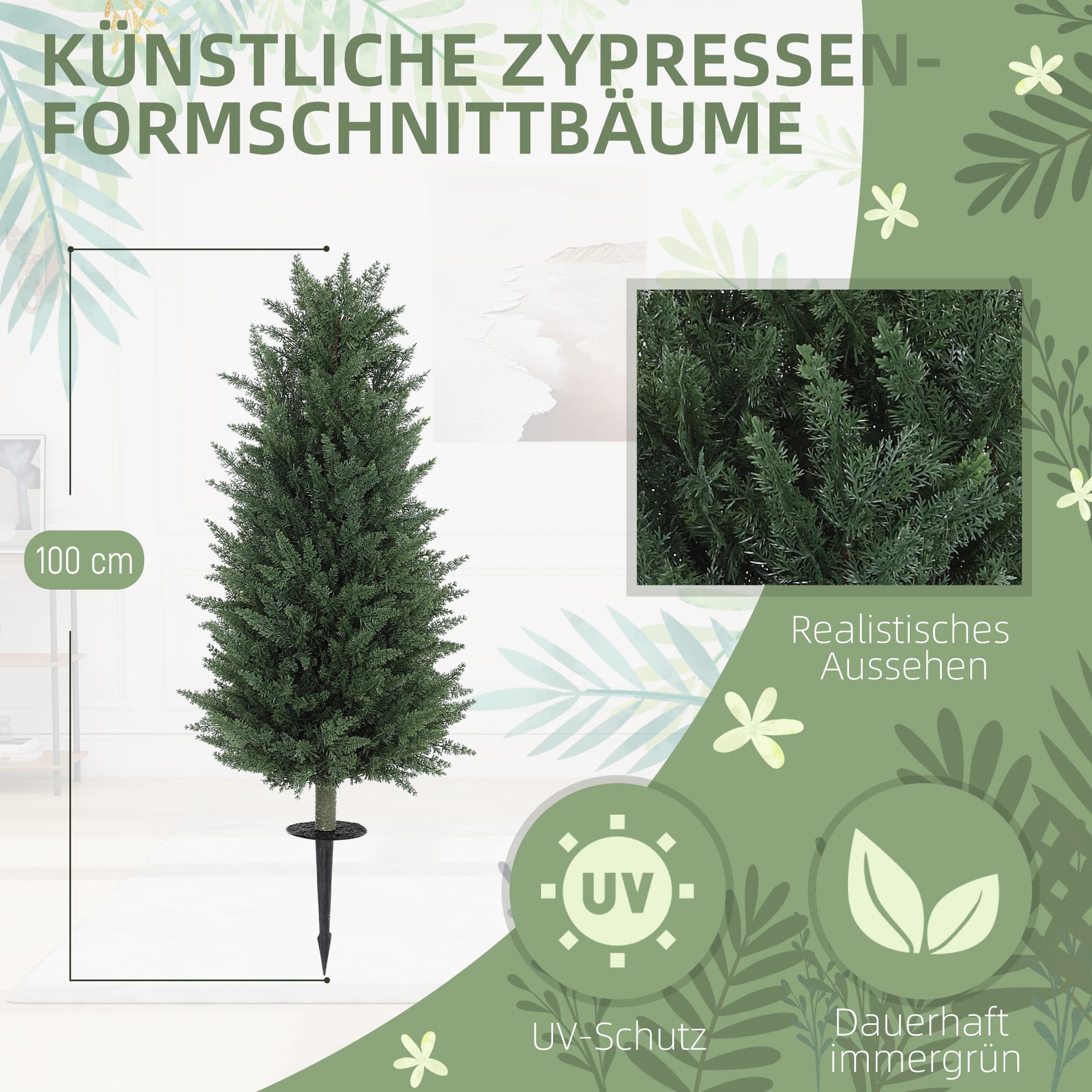 2er-Set Kunstpflanzen, künstliche Zypressen, je 831 Blätter, grün