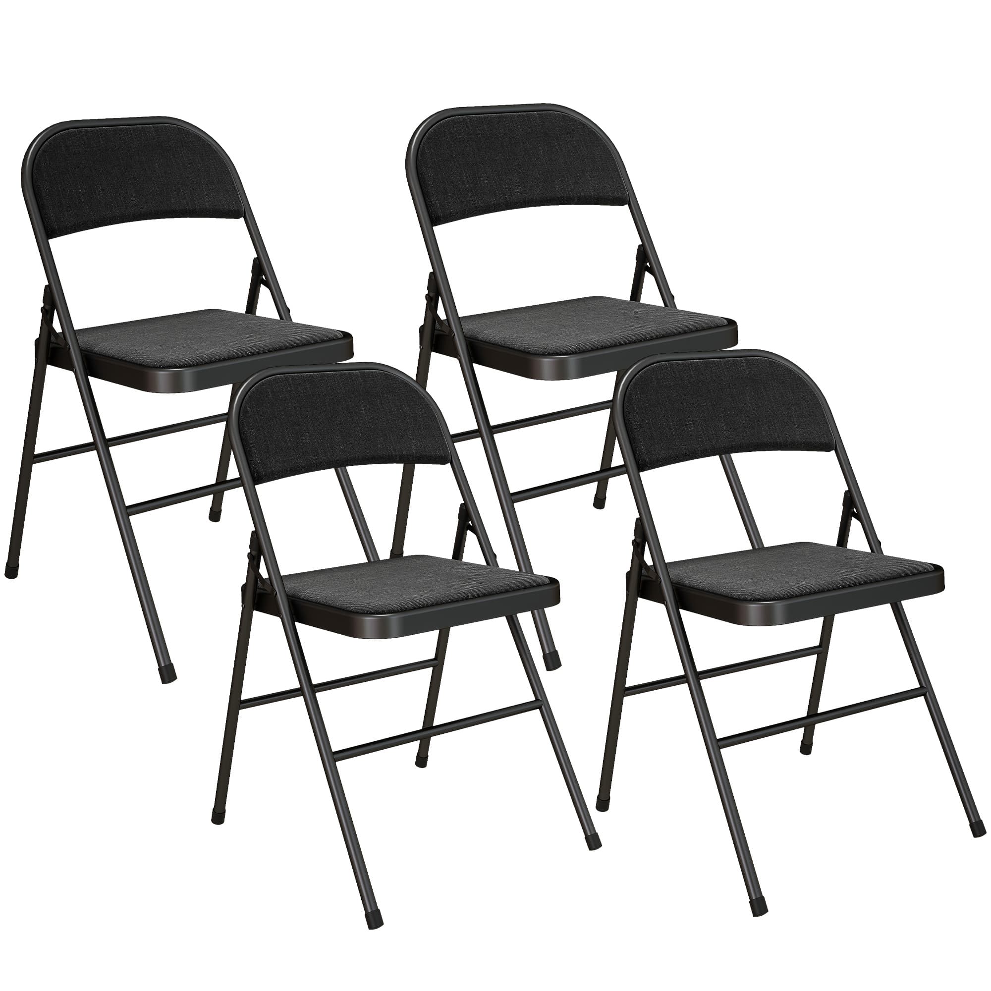 4er-Set Klappstühle, Metallbeine, Leinenoptik, Schwarz