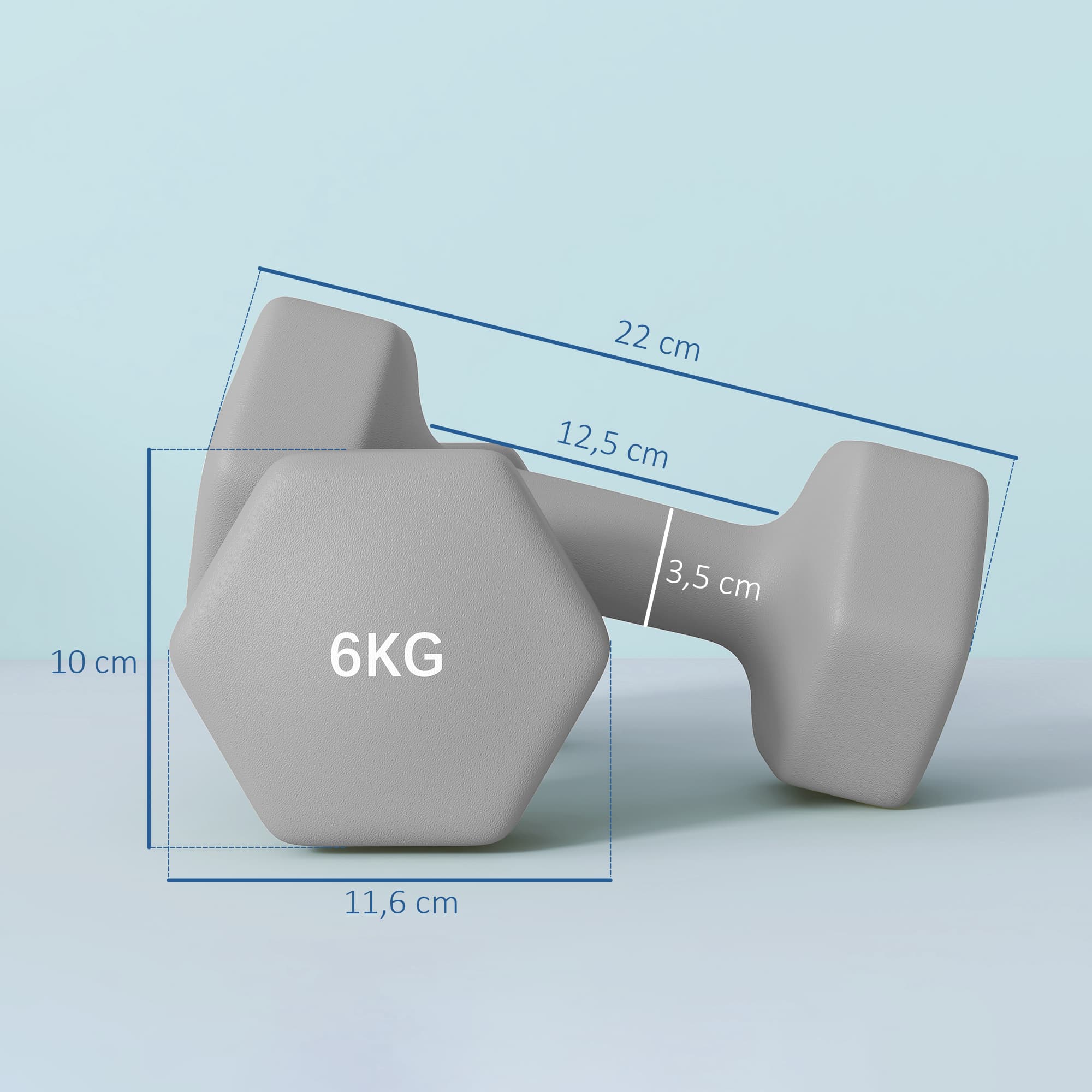 2 x 6 kg Kurzhantel-Set, sechseckig, grau