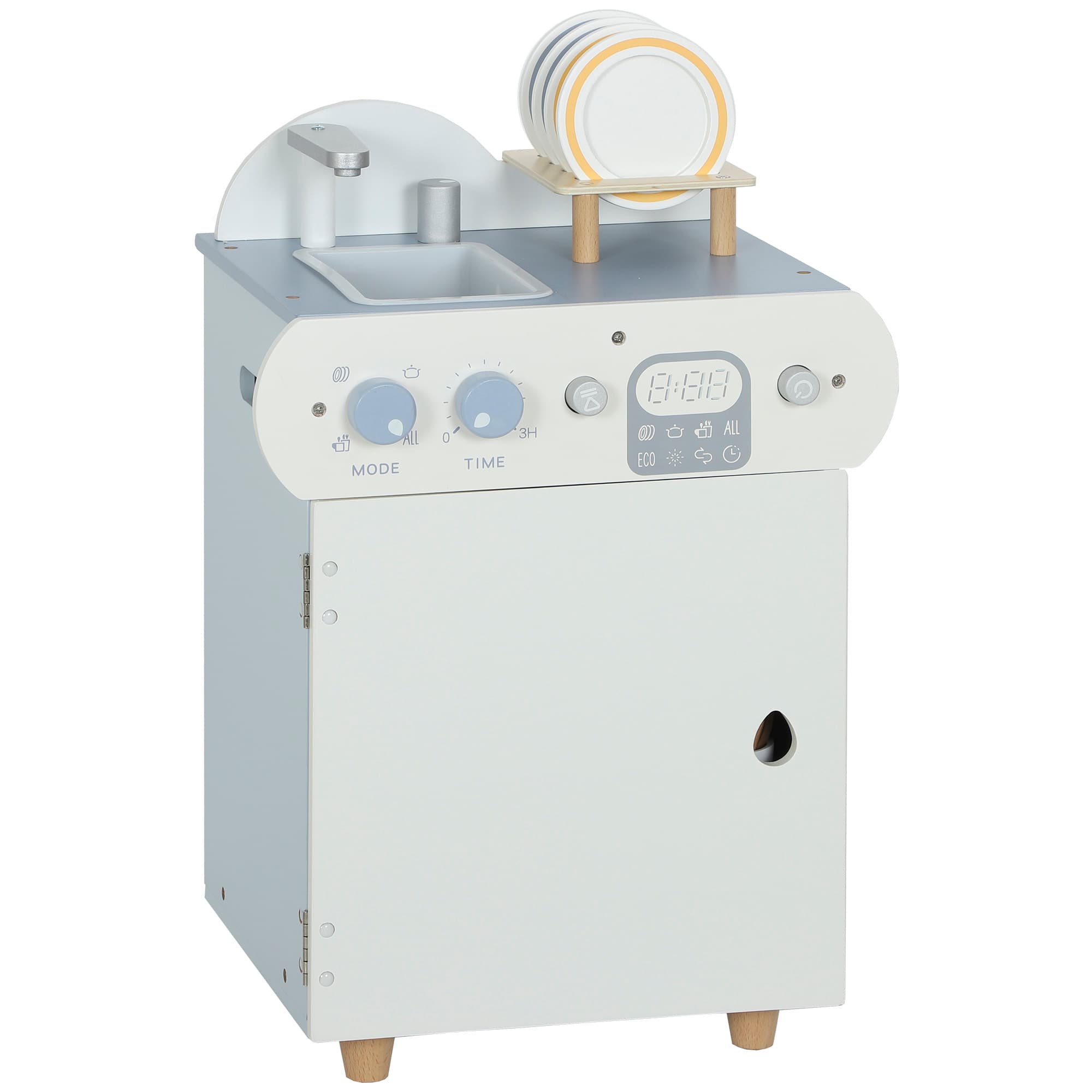 Ensemble d'évier de cuisine en bois pour enfants, 32 accessoires, bleu clair