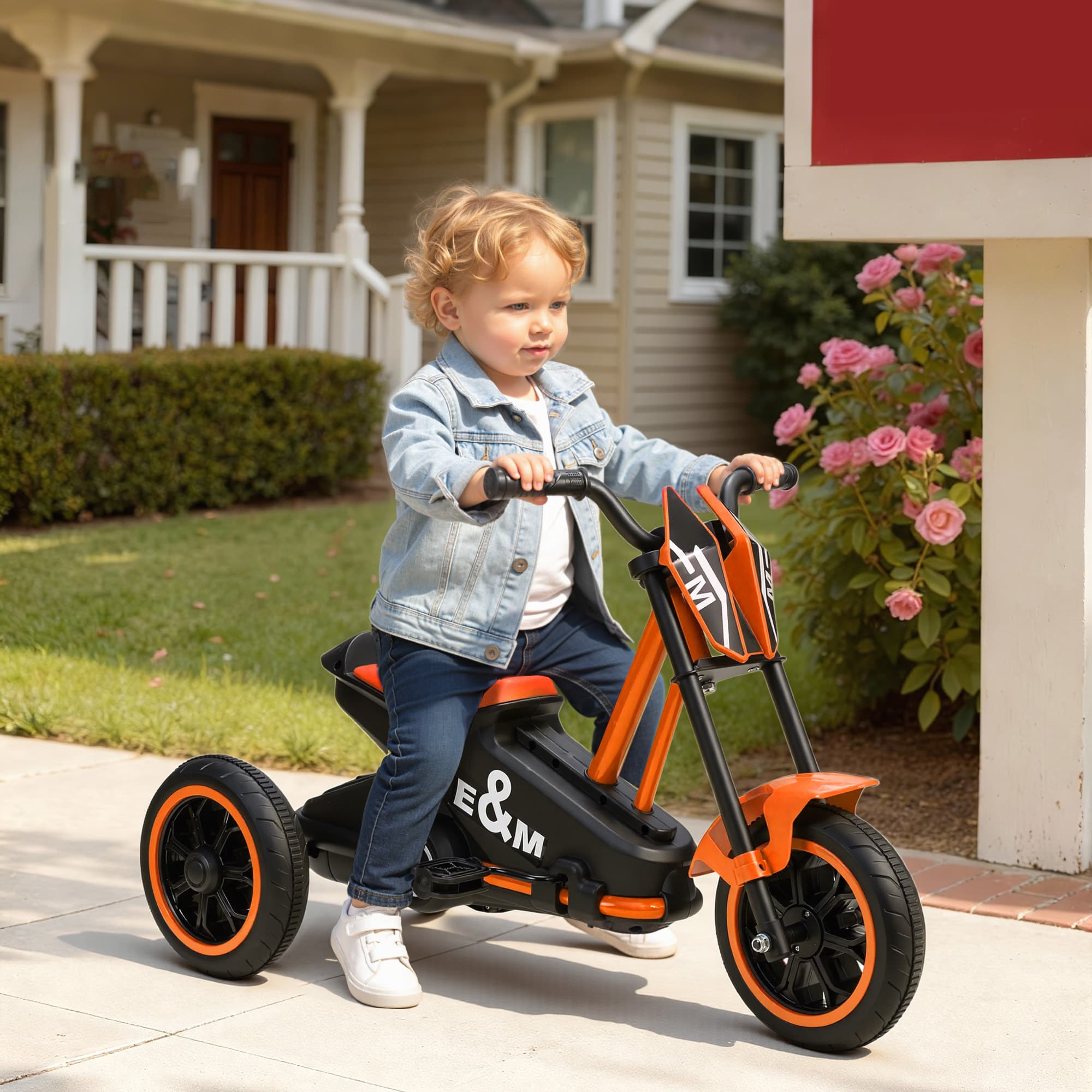 Tricycle enfant a pedales en acier orange