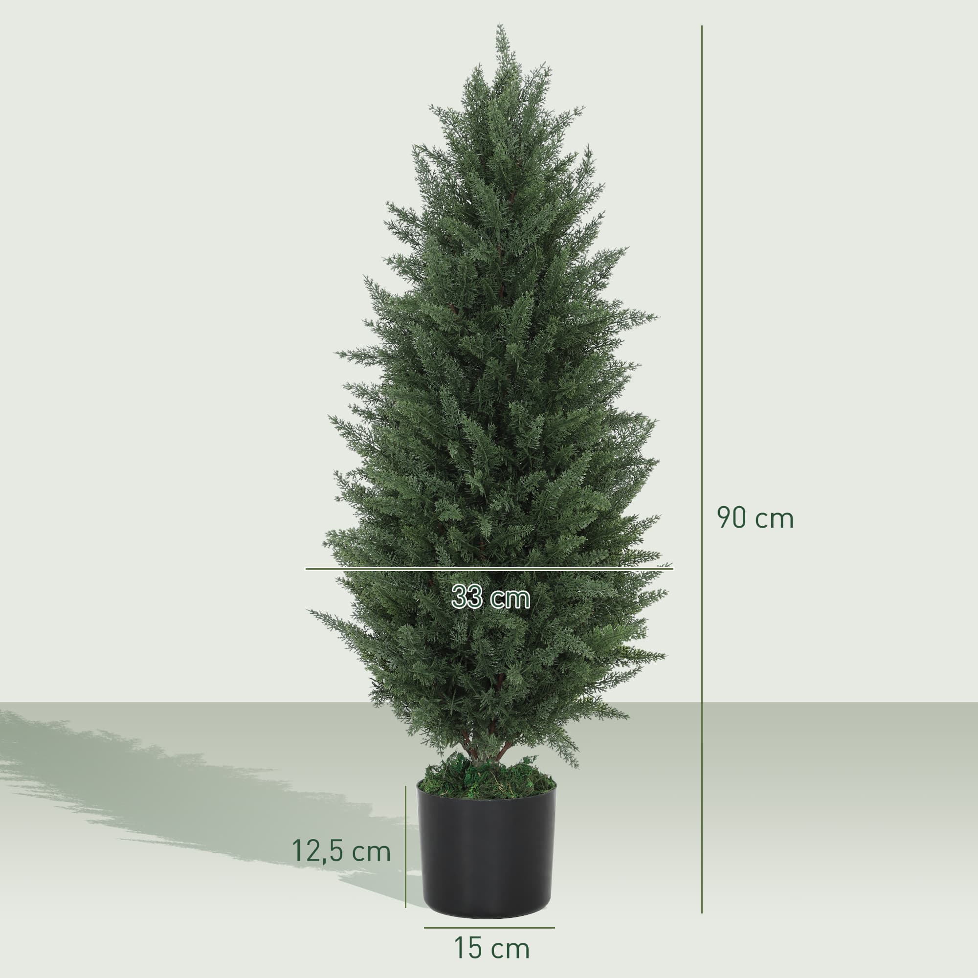 2er-Set Künstliche Zypressen, 90 cm, mit Zementtopf, UV-beständig
