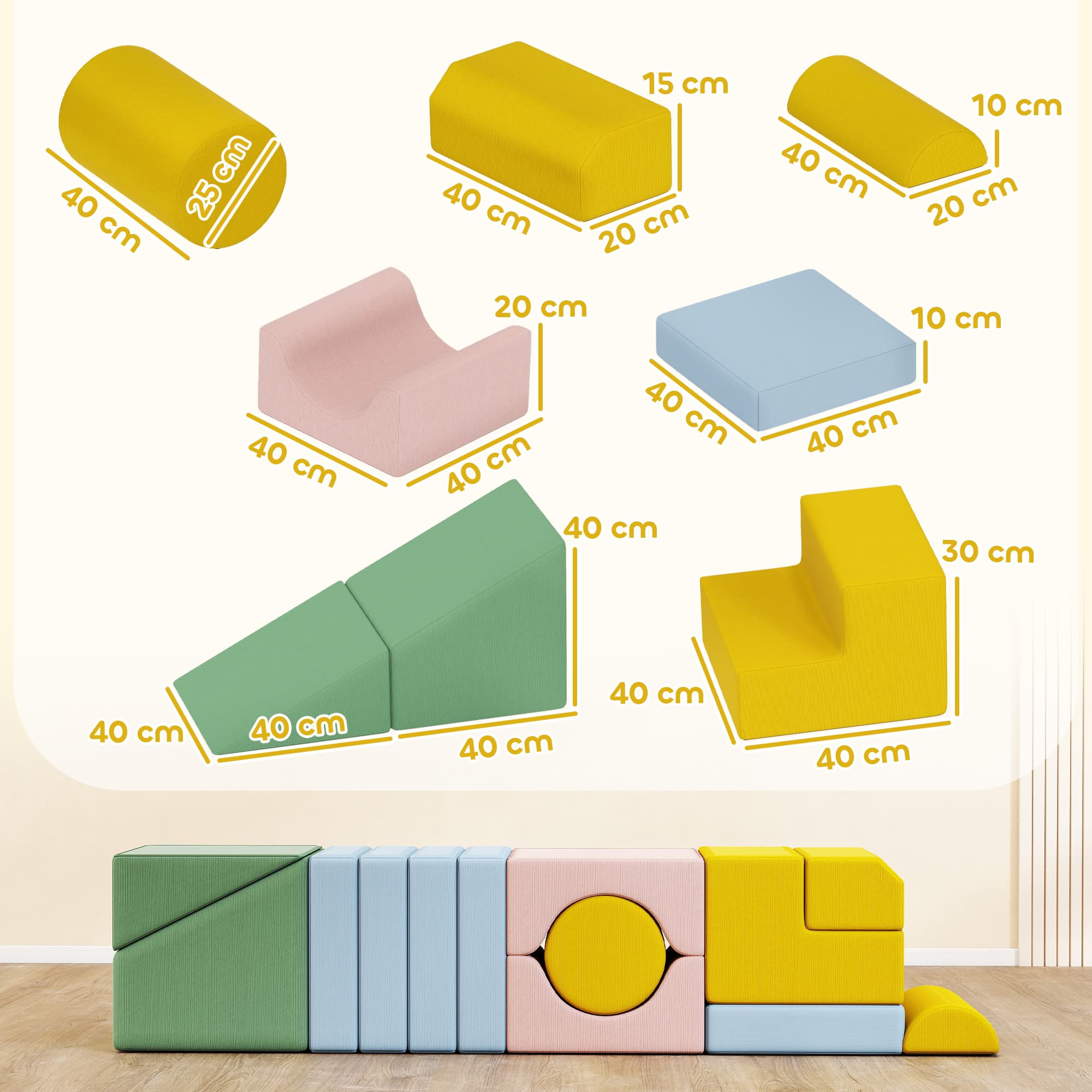 Set de blocs souples pour enfants, 12 pièces, velours côtelé