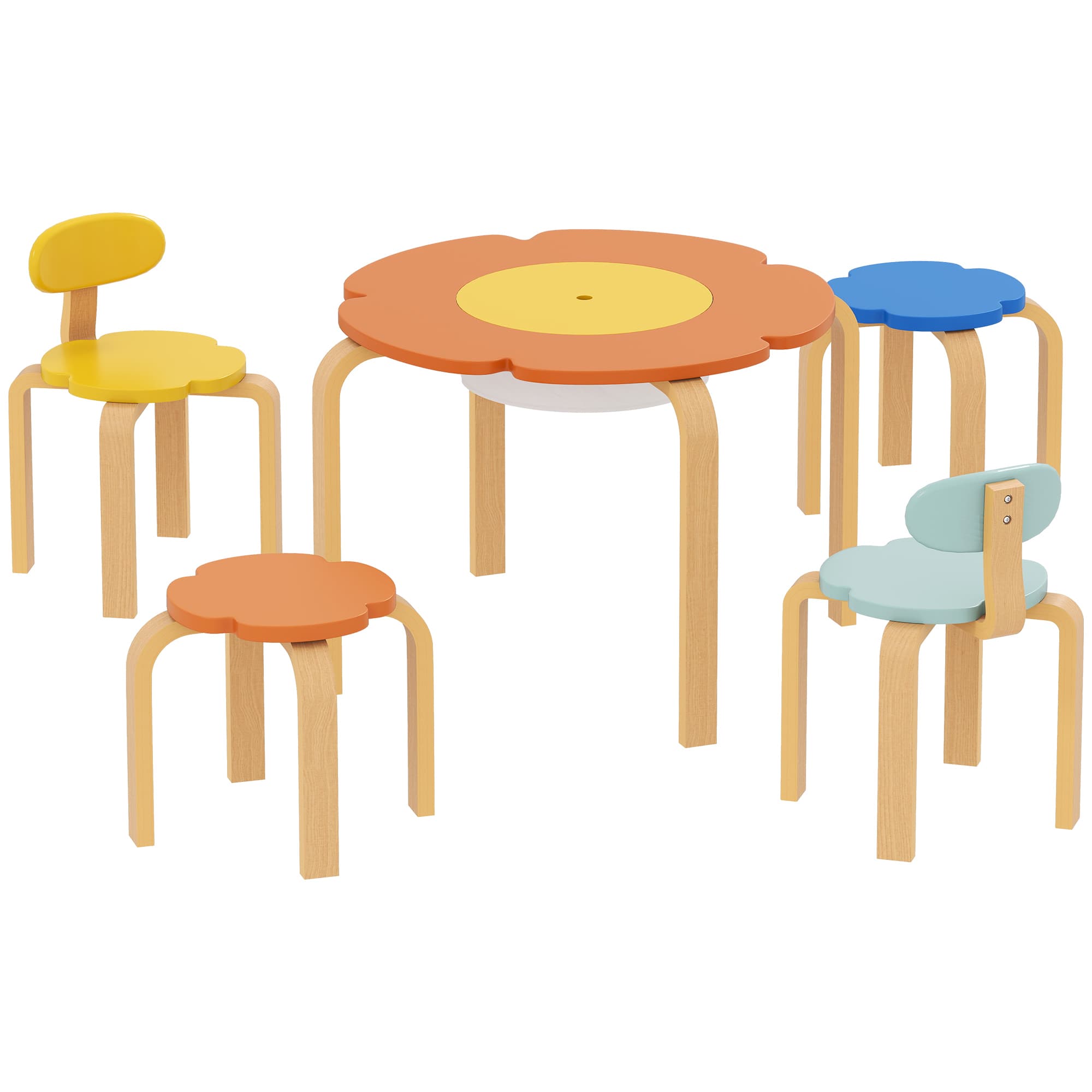 Kindertisch- und Stuhl-Set, 5-teilig, Holz, bunt